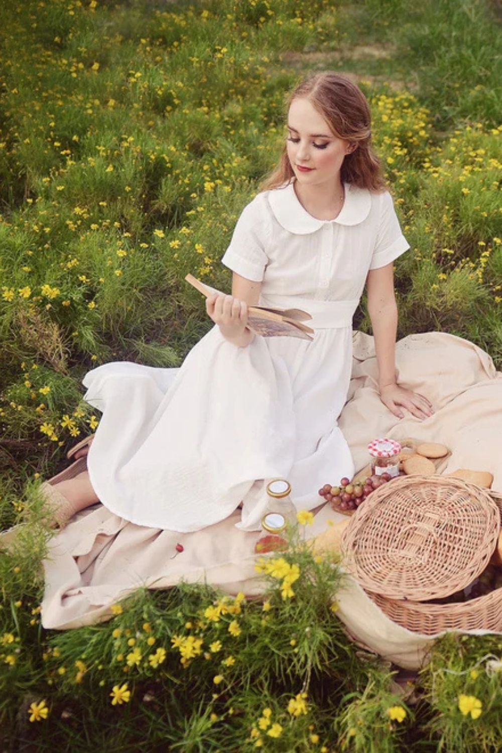 Summer Midi Linen Dress - Linen Dress with Collar - Midi Cotton Dress - Women White Midi Dress - Organic Cotton Clothing