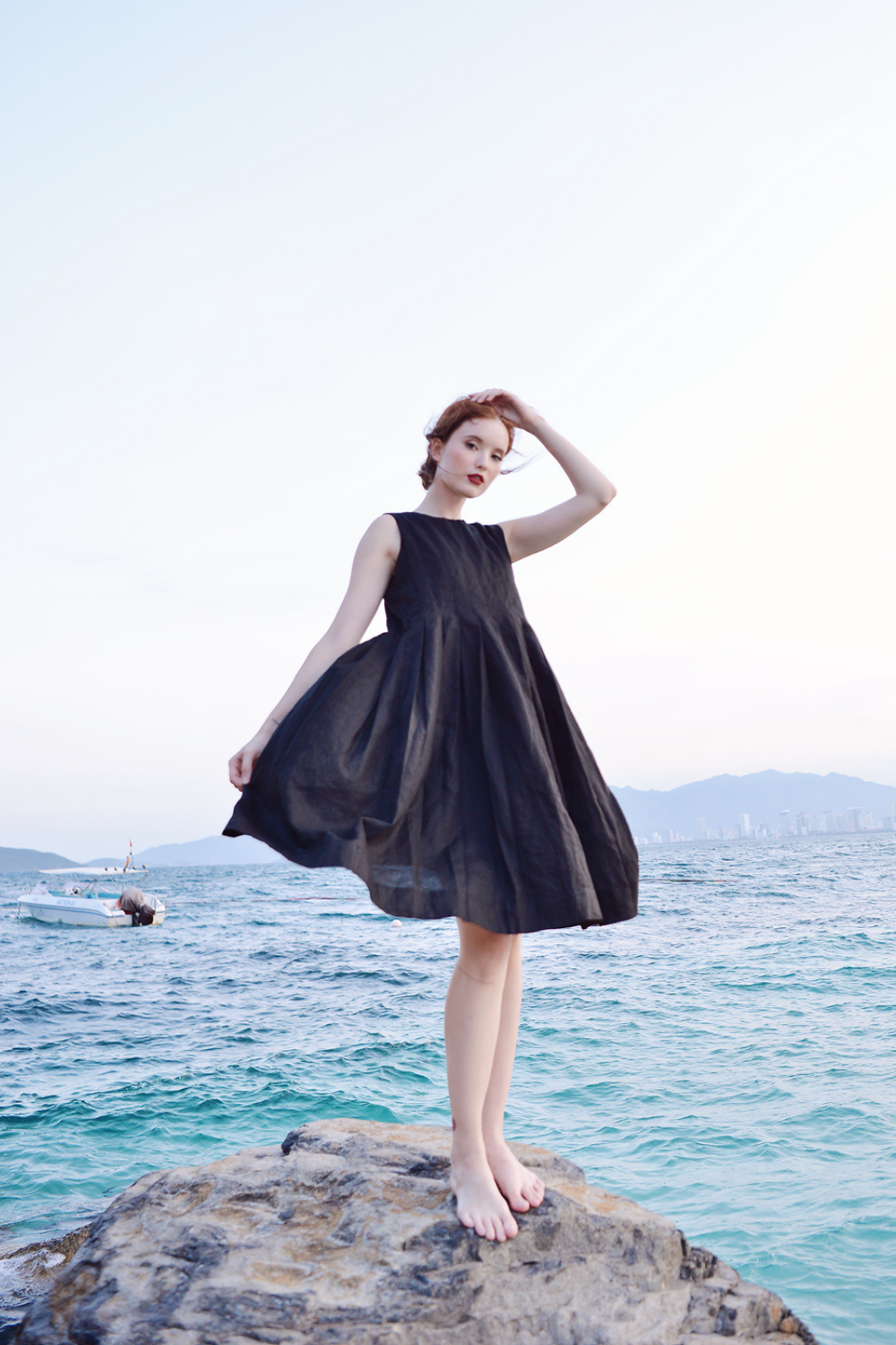Pure Linen Relaxed Fit Midi Dress for Women