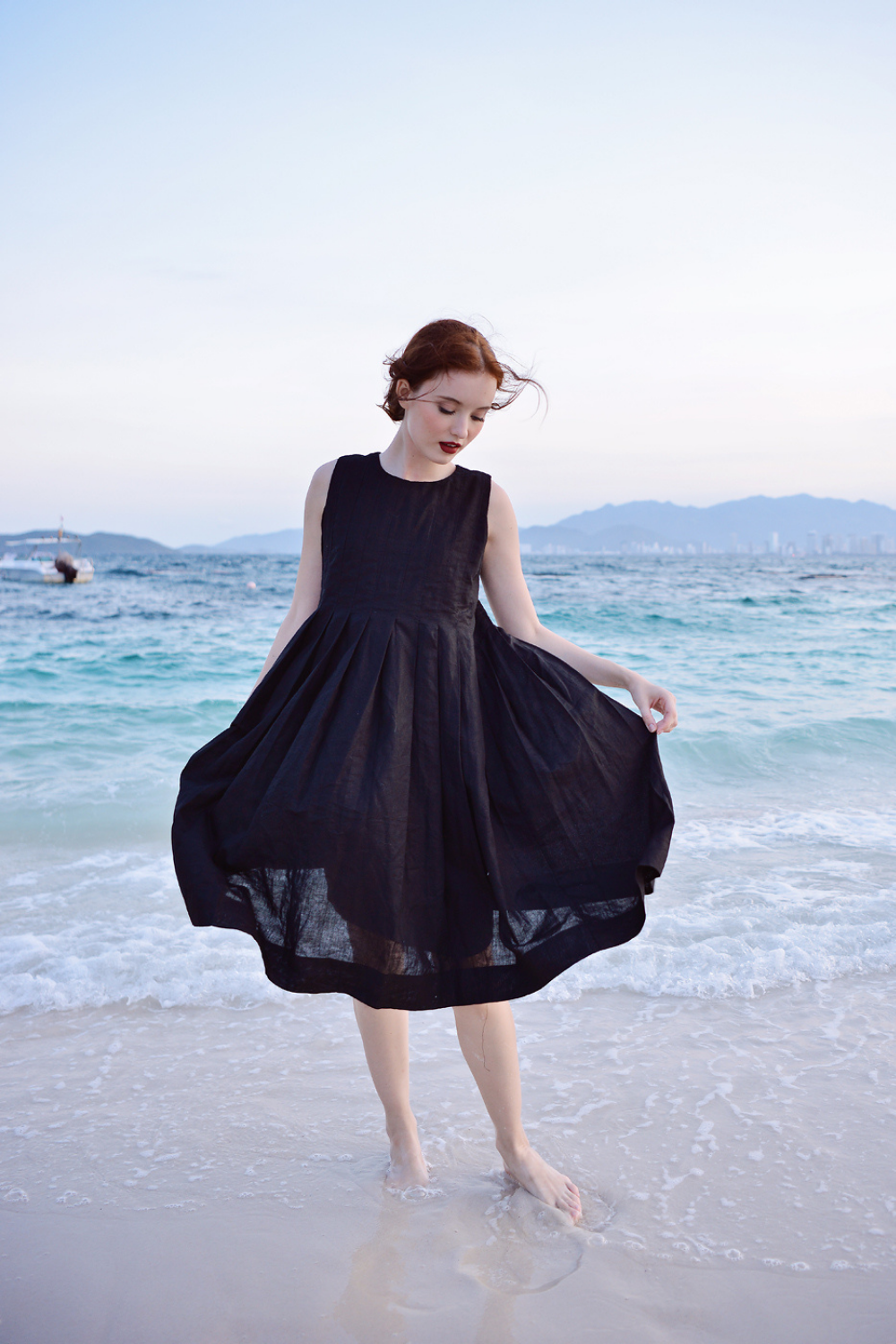 Pure Linen Relaxed Fit Midi Dress for Women