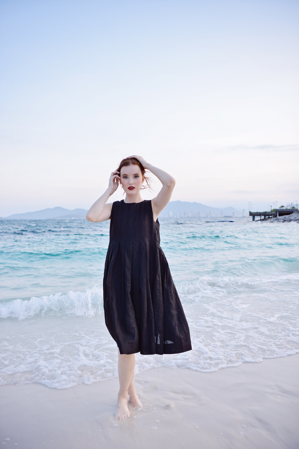 Pure Linen Relaxed Fit Midi Dress for Women
