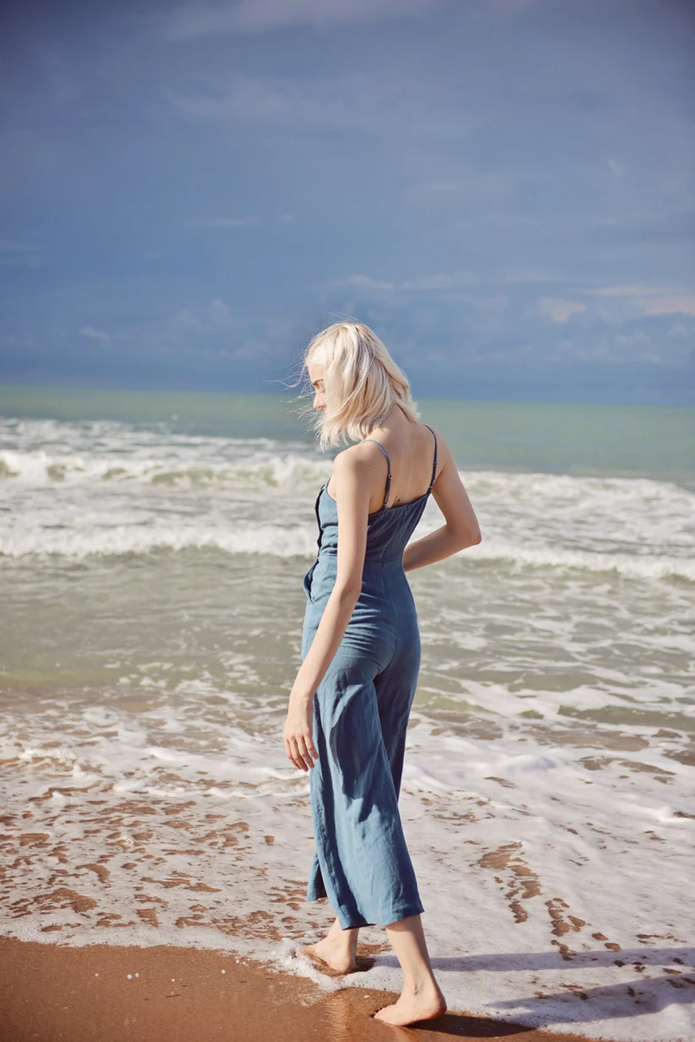 Sleeveless Linen Overalls - Linen Cotton Jumpsuit Women - Cotton Romper for Women
