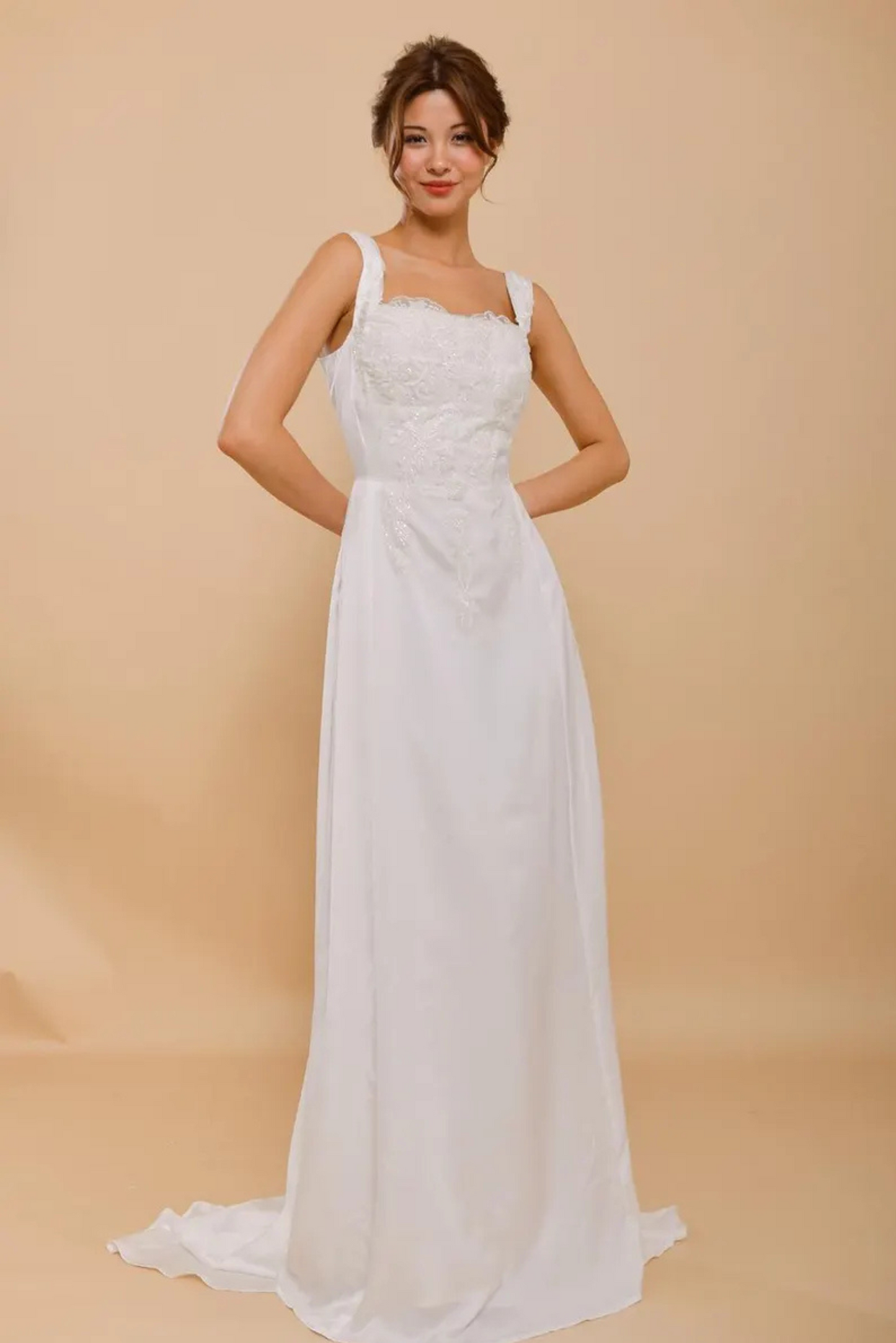 ESTELLE Embroidered White Silk Wedding Dress