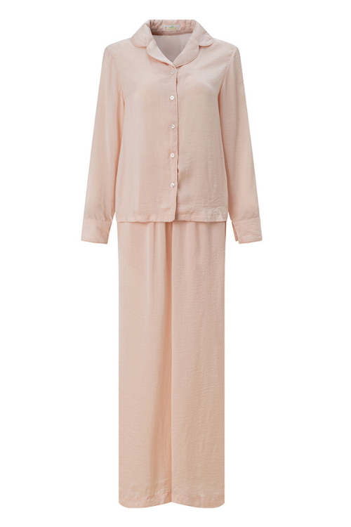 CELINE High Collar Long Sleeve Silk Pajama Set