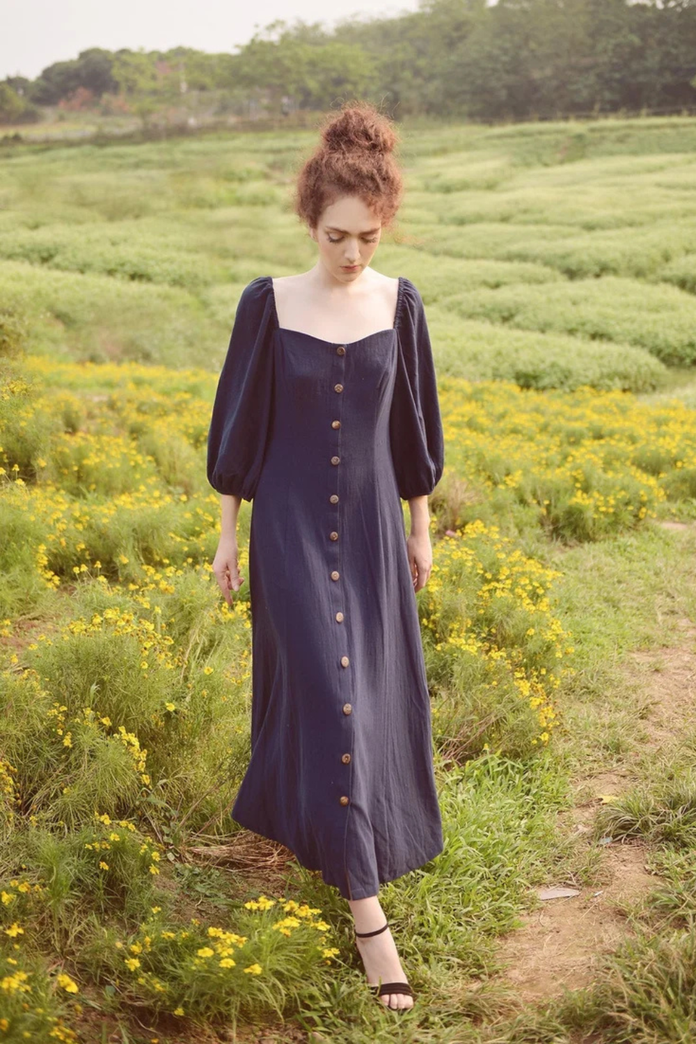 Long Cotton Button Dress - Dress for Women - Summer Dress - Comfy FloorLength Dress - Natural Fabric