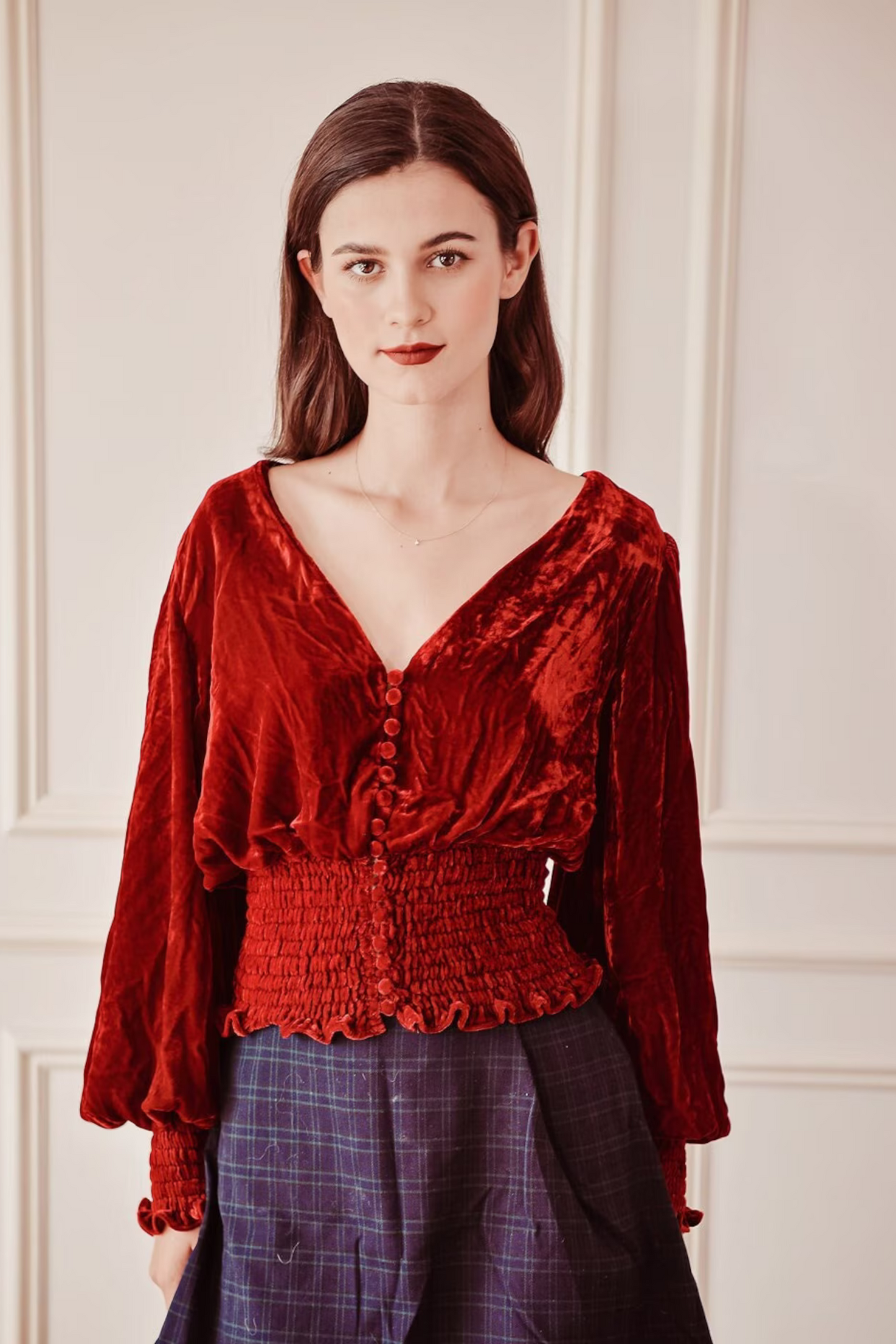 YVIE Velvet Elastic Waist Blouse