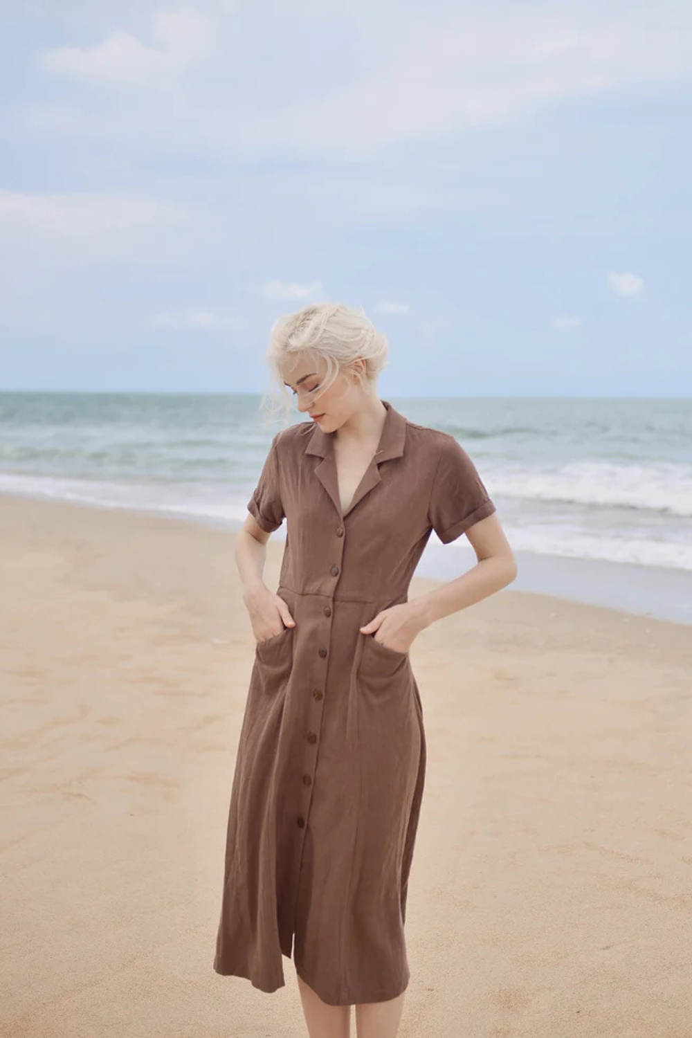 Linen Shirt Dress with Pockets