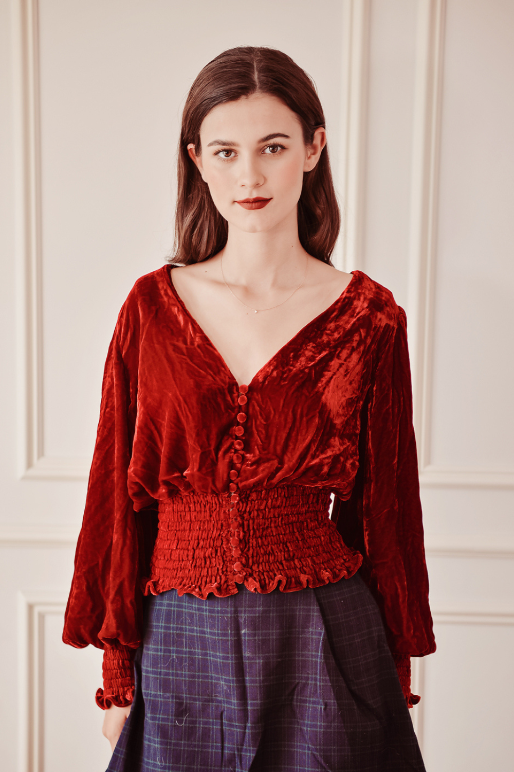 Gothic Silk Velvet Blouse for Women, Vintage Velvet Top