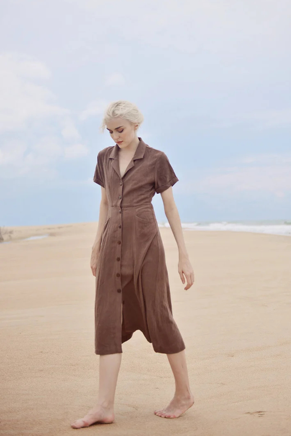 Linen Shirt Dress with Pockets