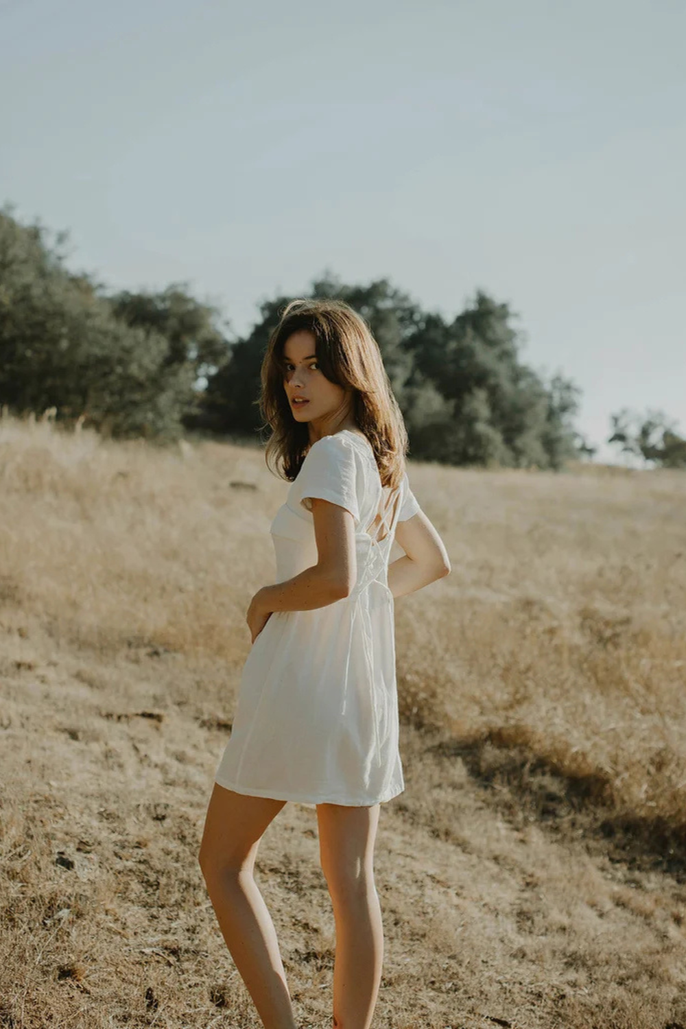 White Linen Sweetheart Mini Dress