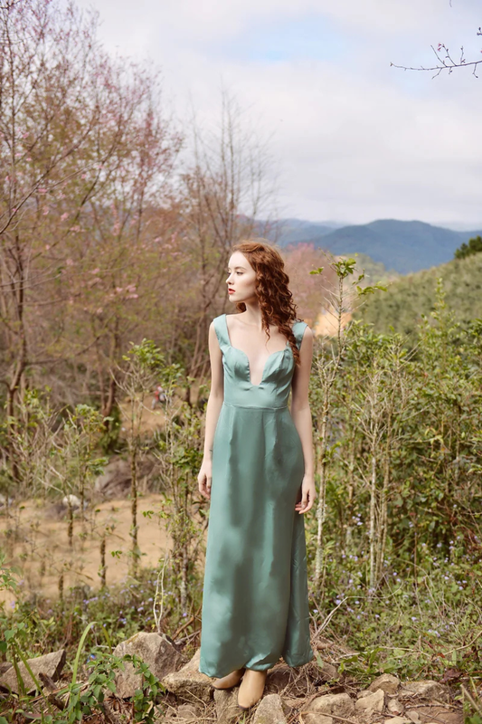 Sleeveless Silk Dress - Silk Dress Green - Silk Dress Women
