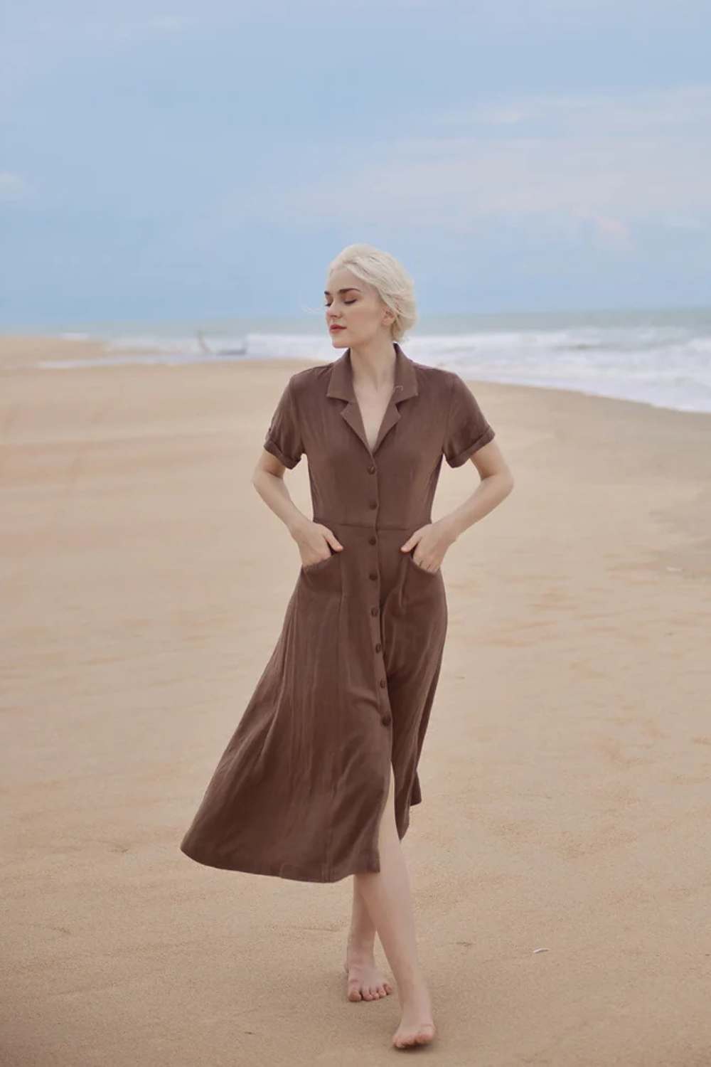 Linen Shirt Dress with Pockets