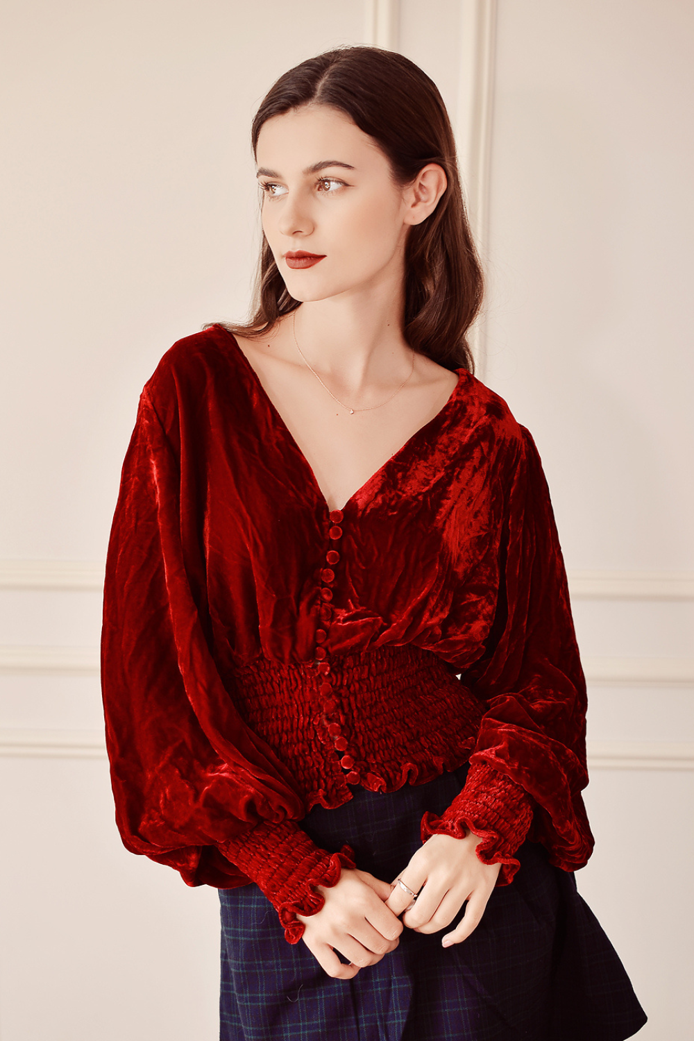 Gothic Silk Velvet Blouse for Women, Vintage Velvet Top
