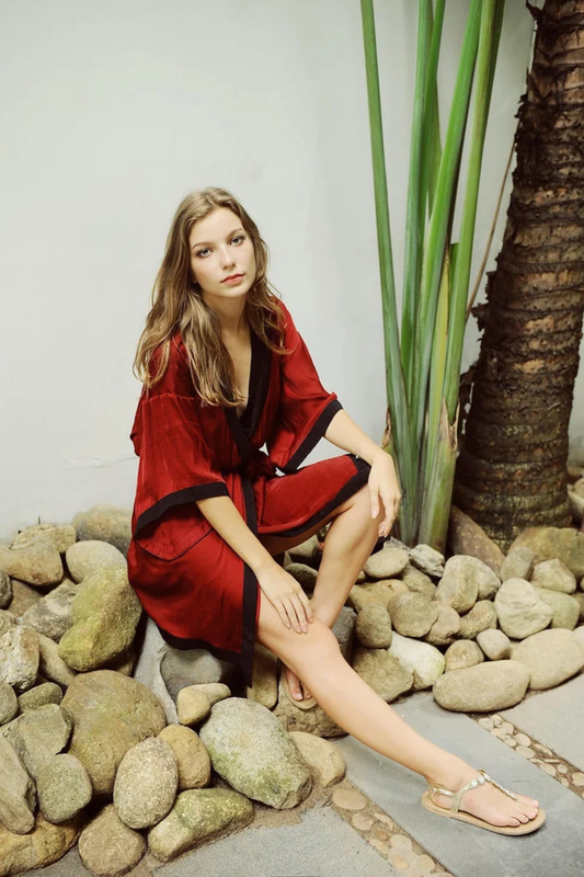 Burgundy Silk Robe - Silk Robes Short - Bridesmaids Silk Robes - Silk Nightgown - Gift for her