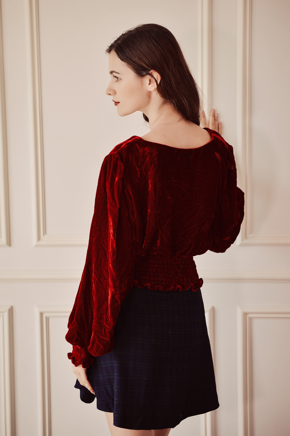 Gothic Silk Velvet Blouse for Women, Vintage Velvet Top