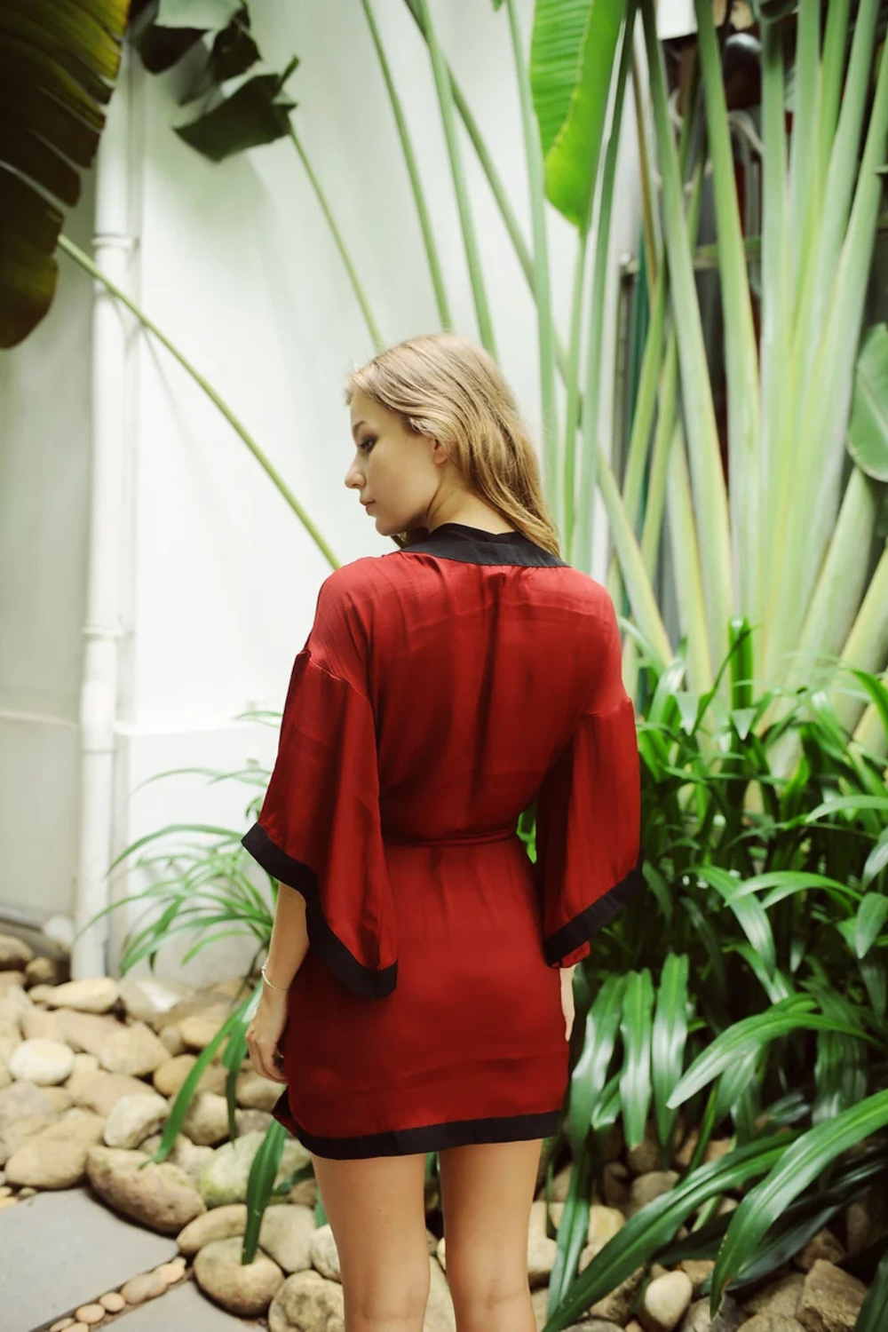 Burgundy Short Silk Robe