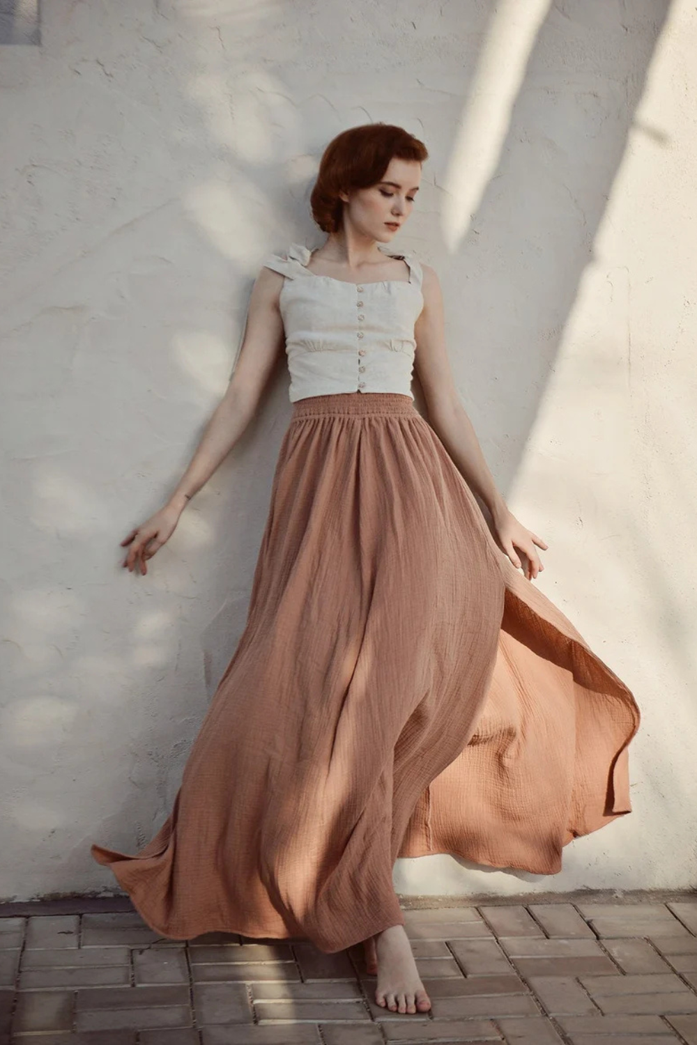 Linen Maxi Skirt with Adjustable Waist