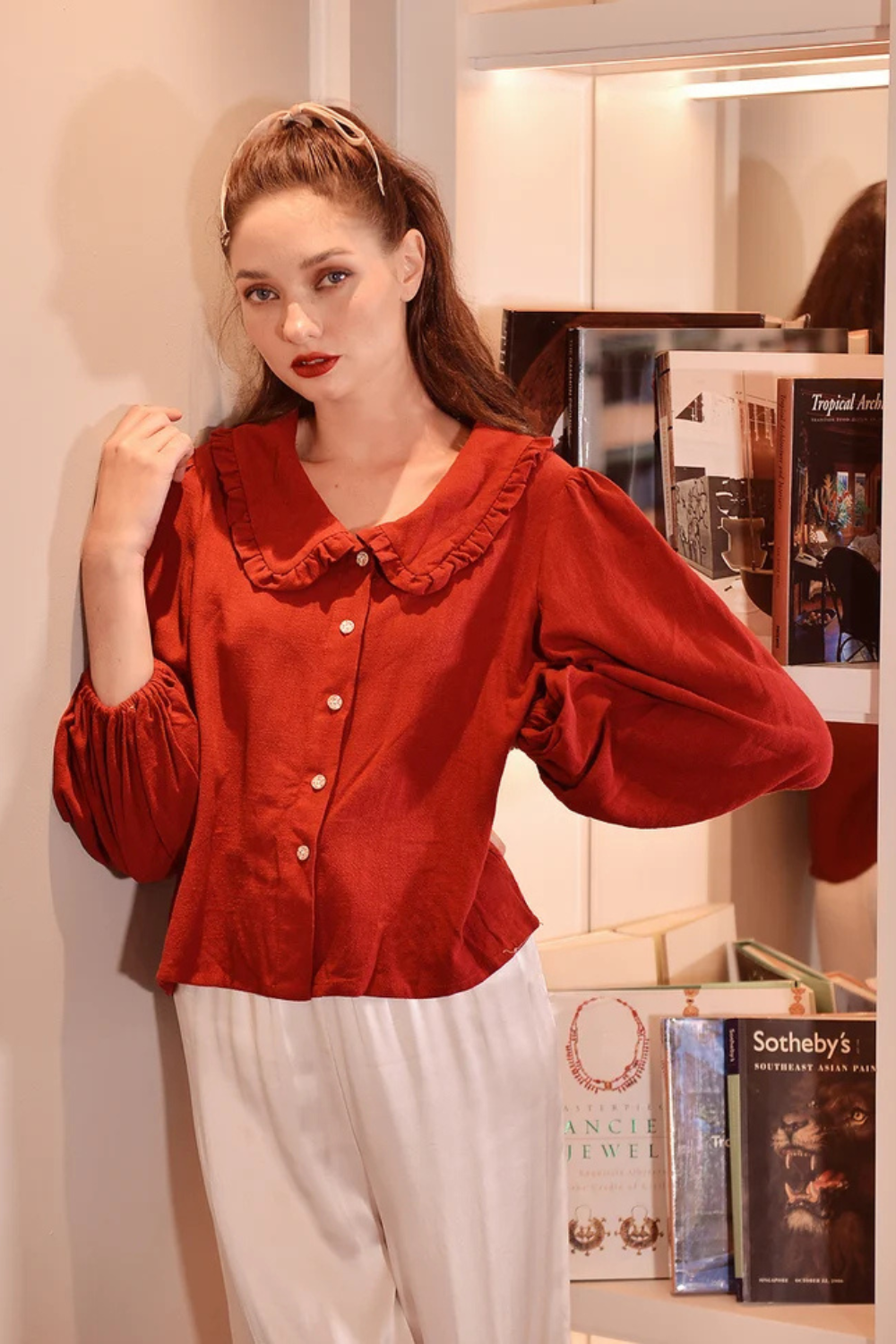 Cotton Linen Shirt with Chelsea Ruffle Collar