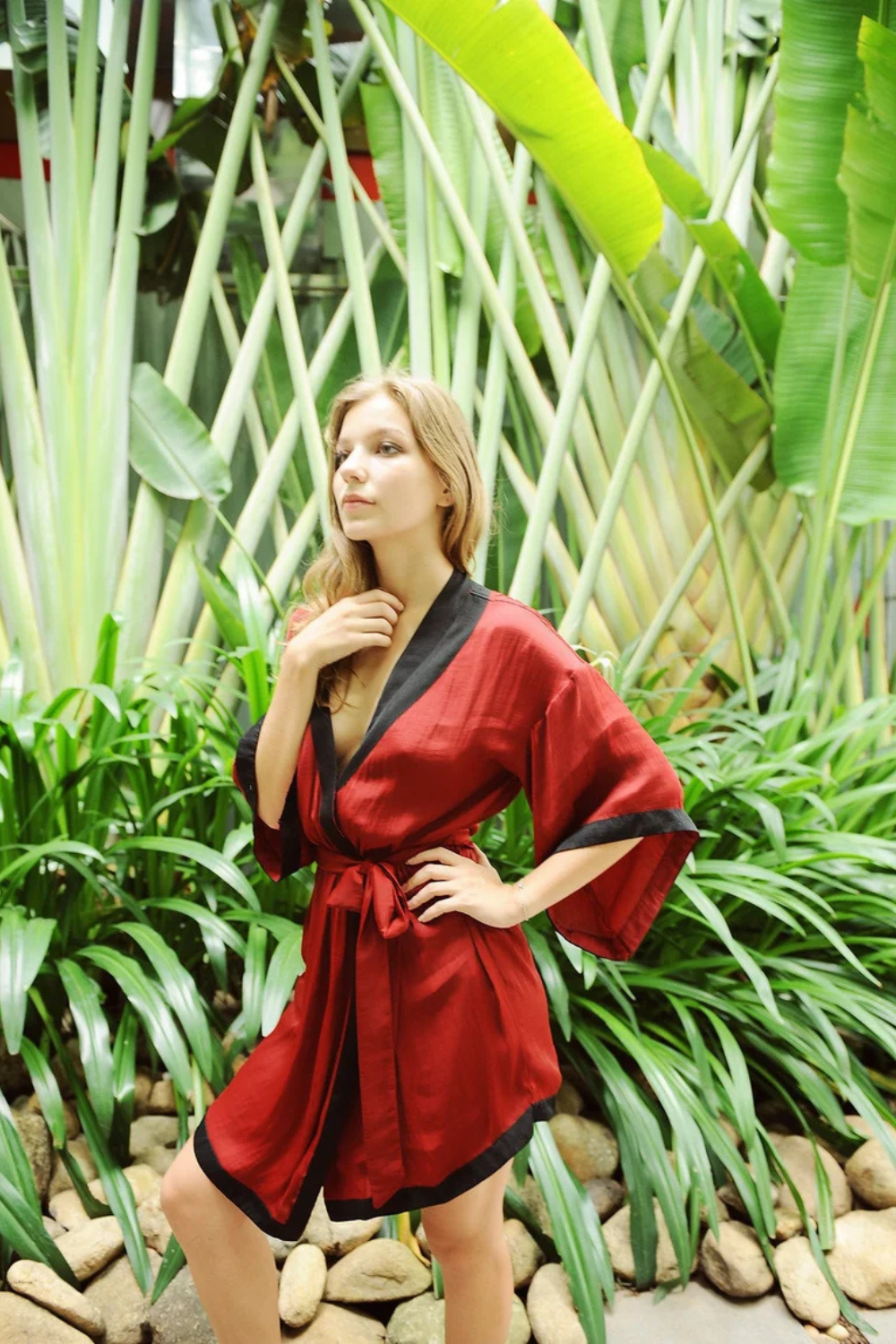 Burgundy Short Silk Robe