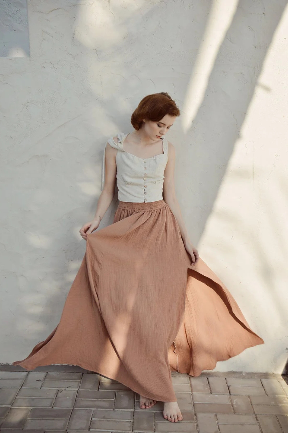 Linen Maxi Skirt with Adjustable Waist