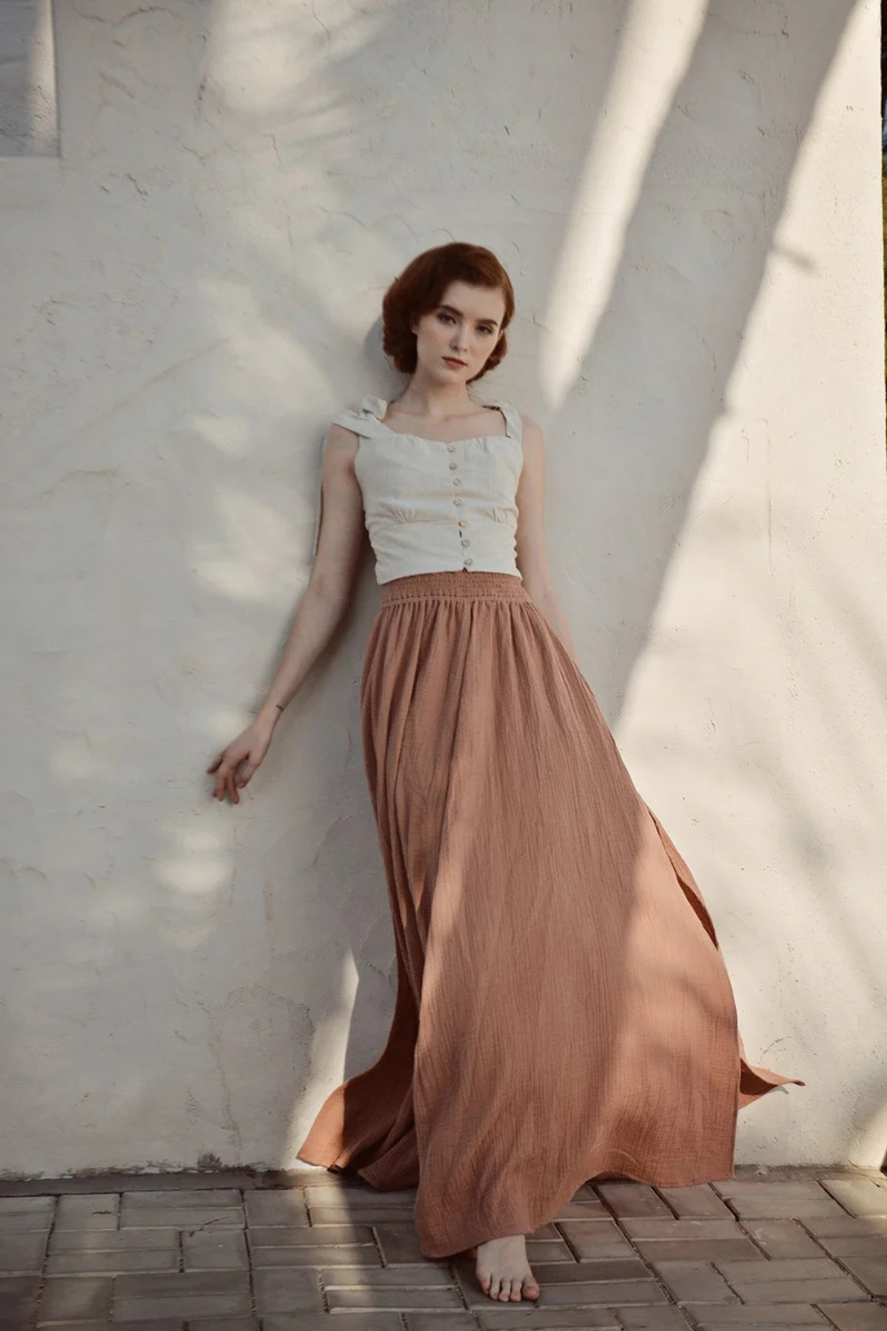 Linen Maxi Skirt with Adjustable Waist