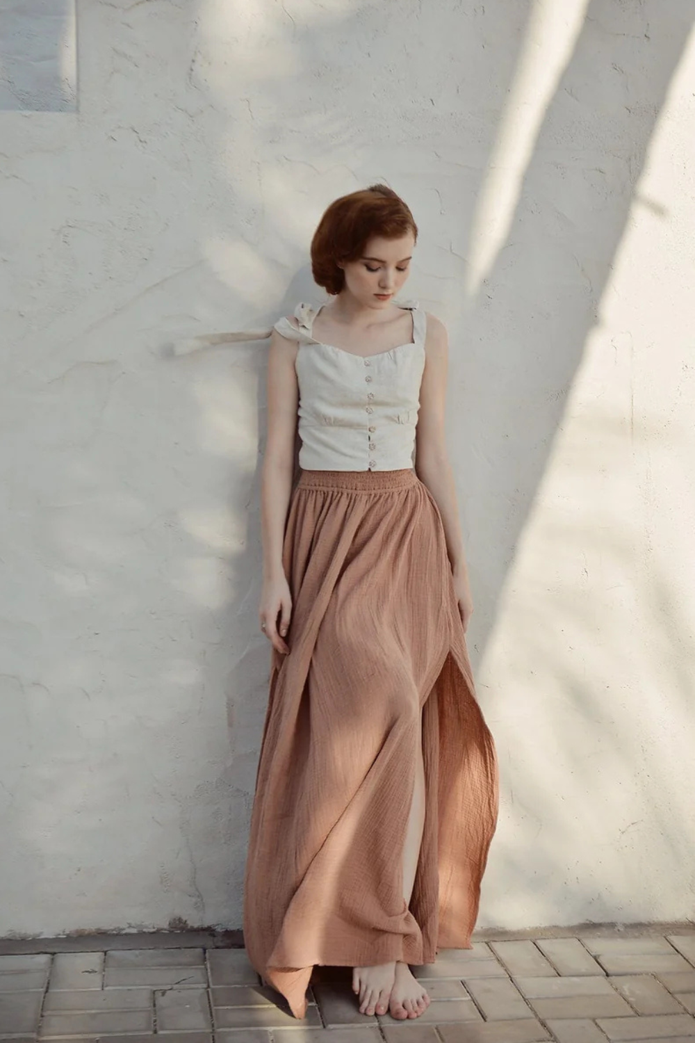 Linen Maxi Skirt with Adjustable Waist