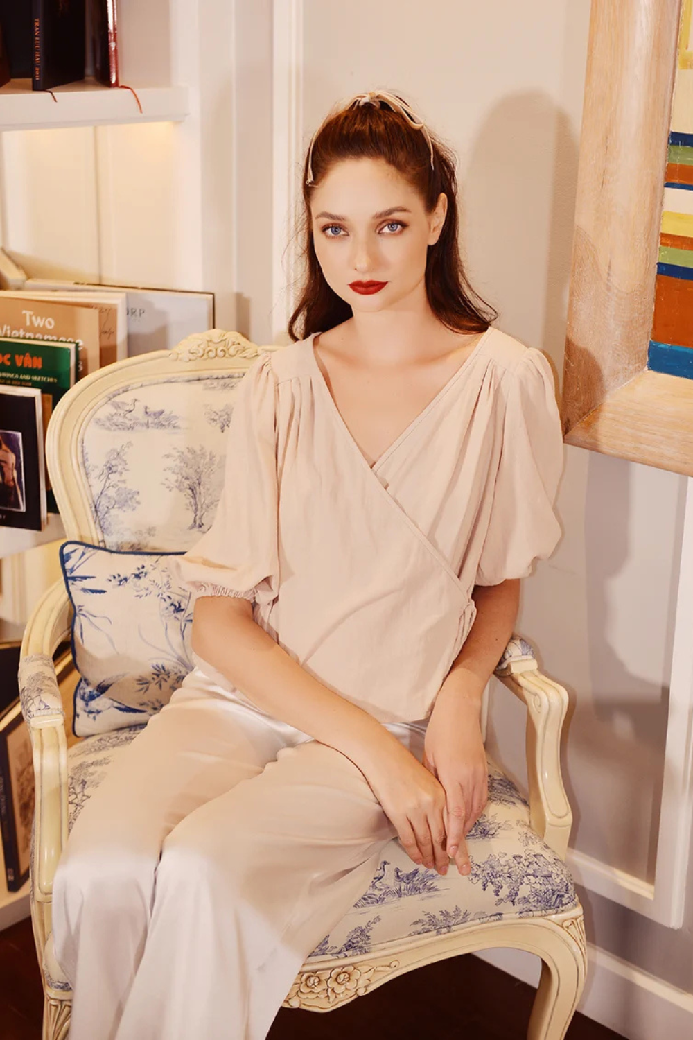 Organic Cotton Linen Peasant Wrap Top