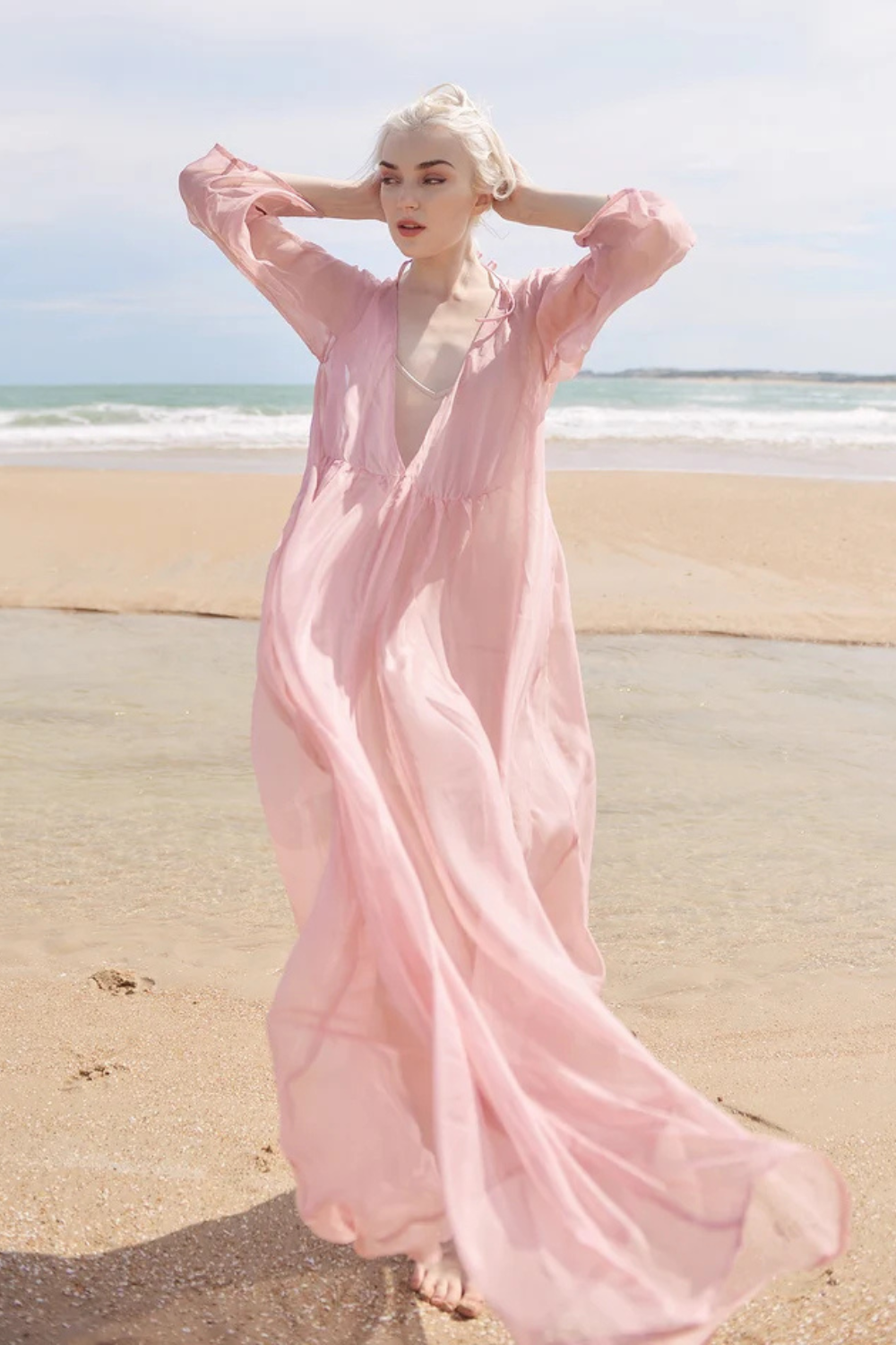 Sheer Silk Long Dress - Maternity Dress for Photoshoot - Sheer Silk Beach Cover up - Sheer Long Dress - Lelasilk