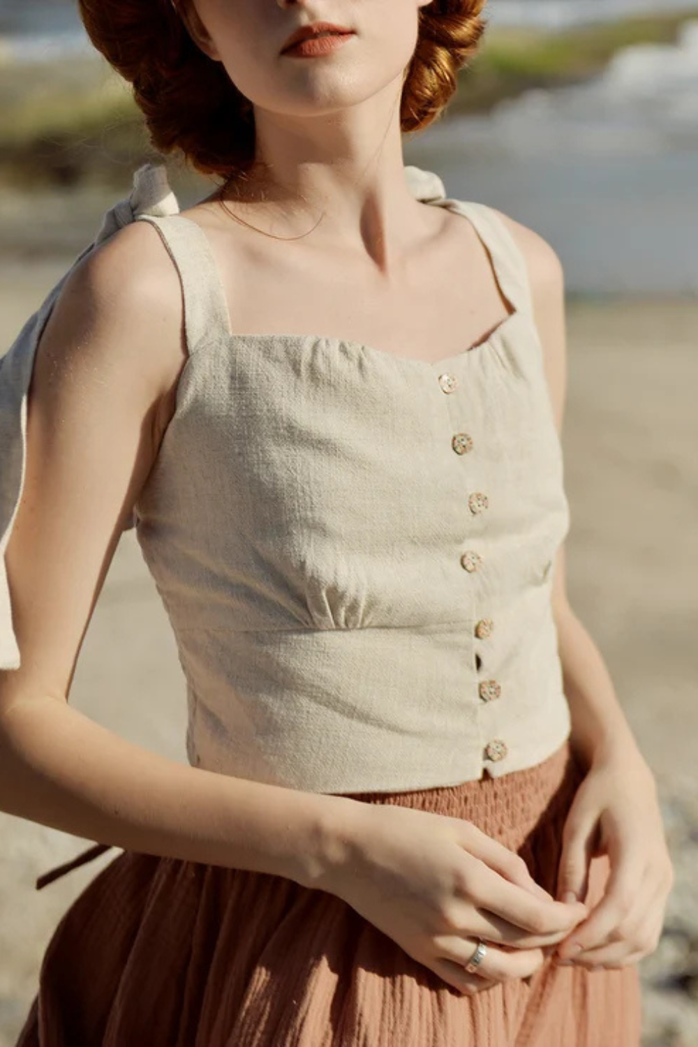 Sleeveless Linen Crop Top