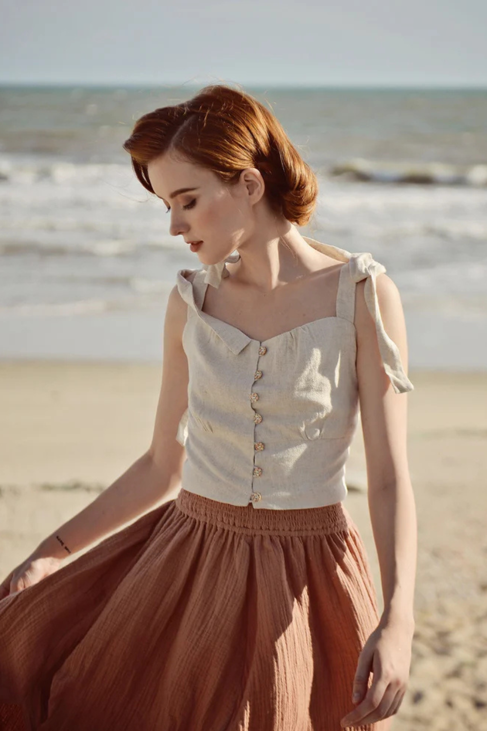 Sleeveless Linen Crop Top