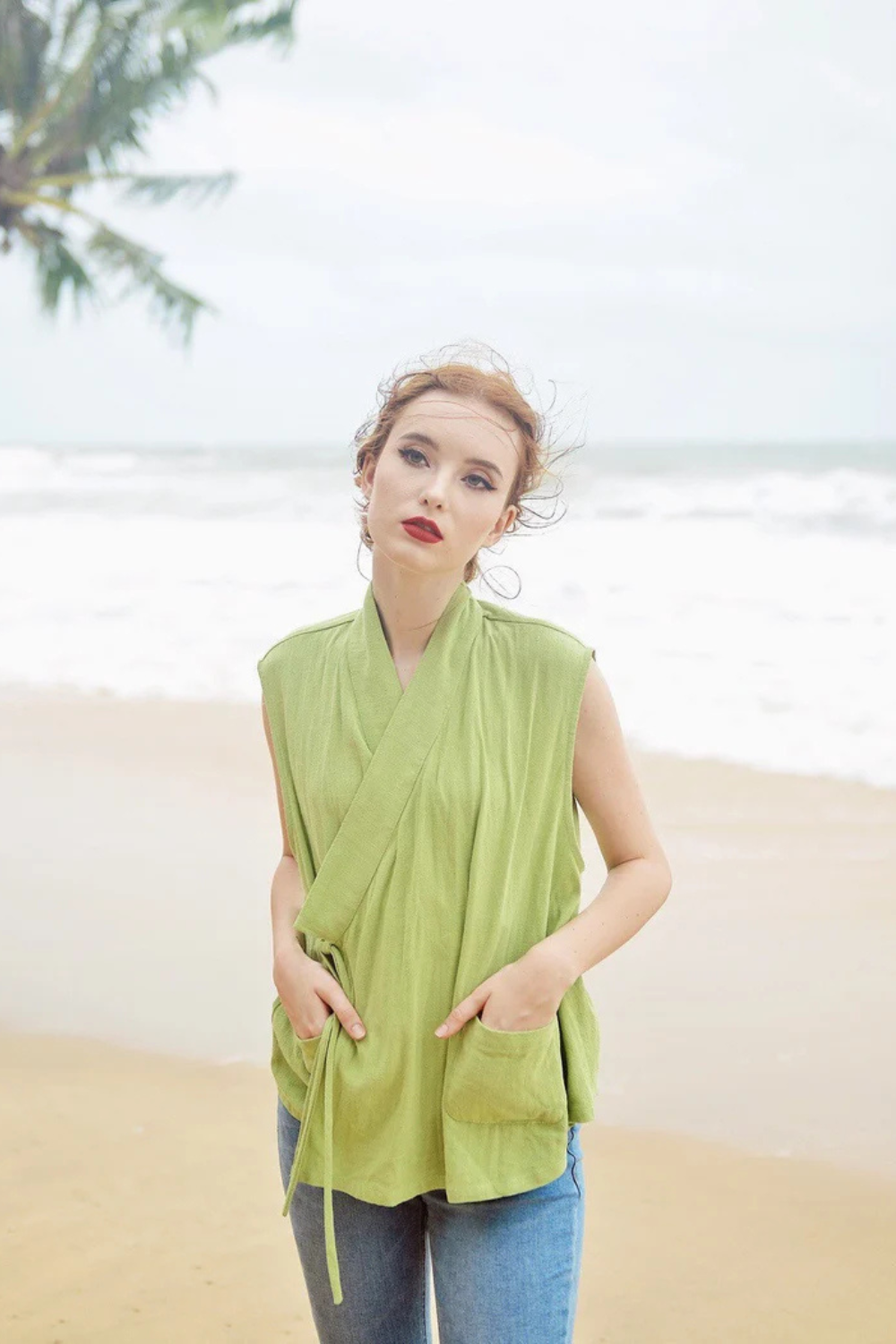 Linen Wrap Vest Top for Women