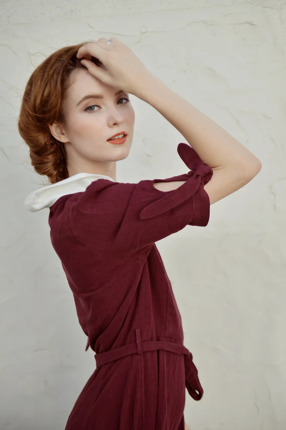 Linen A-Line Midi Dress with Peter Pan Collar