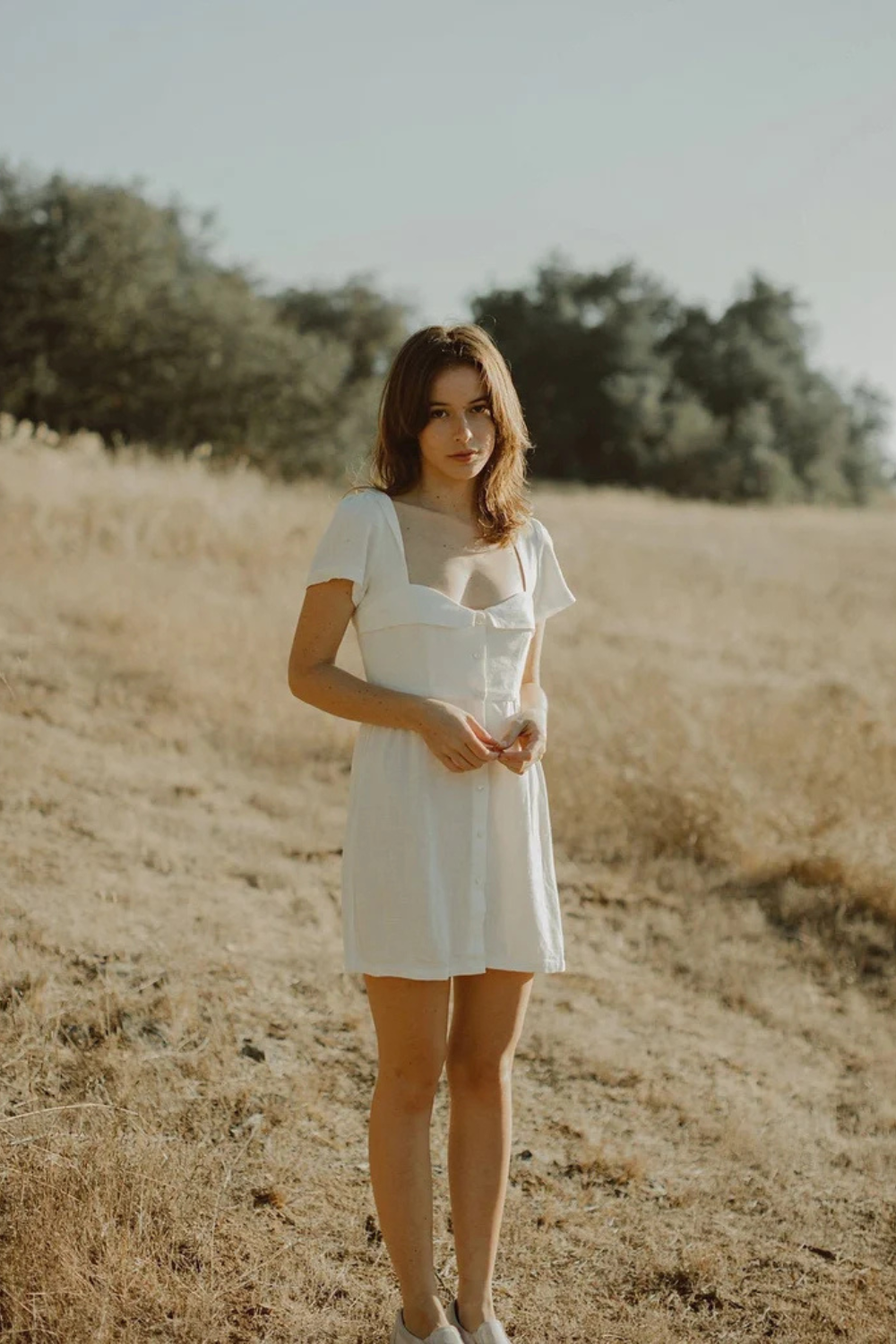 White Linen Sweetheart Mini Dress