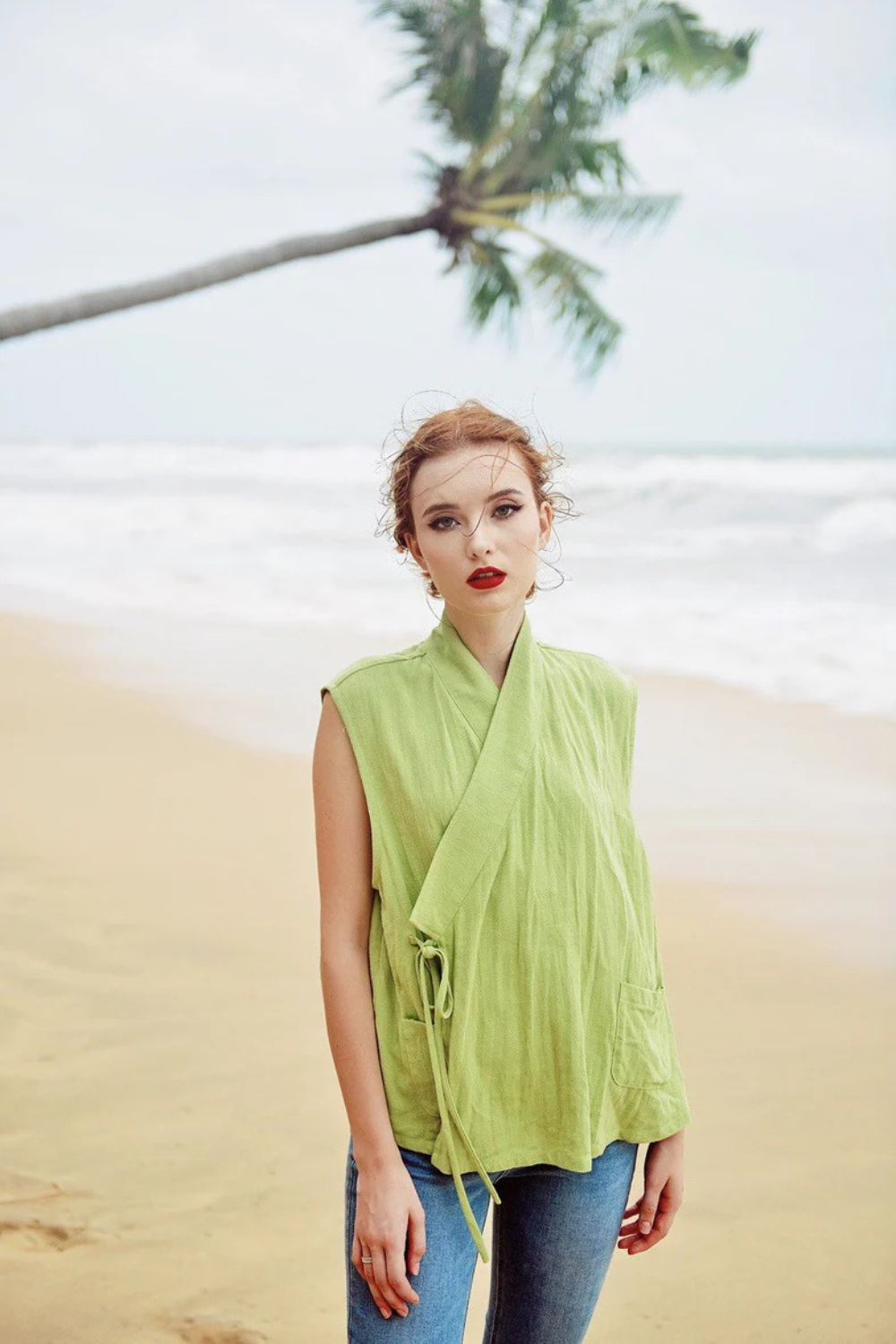 Linen Wrap Vest Top for Women