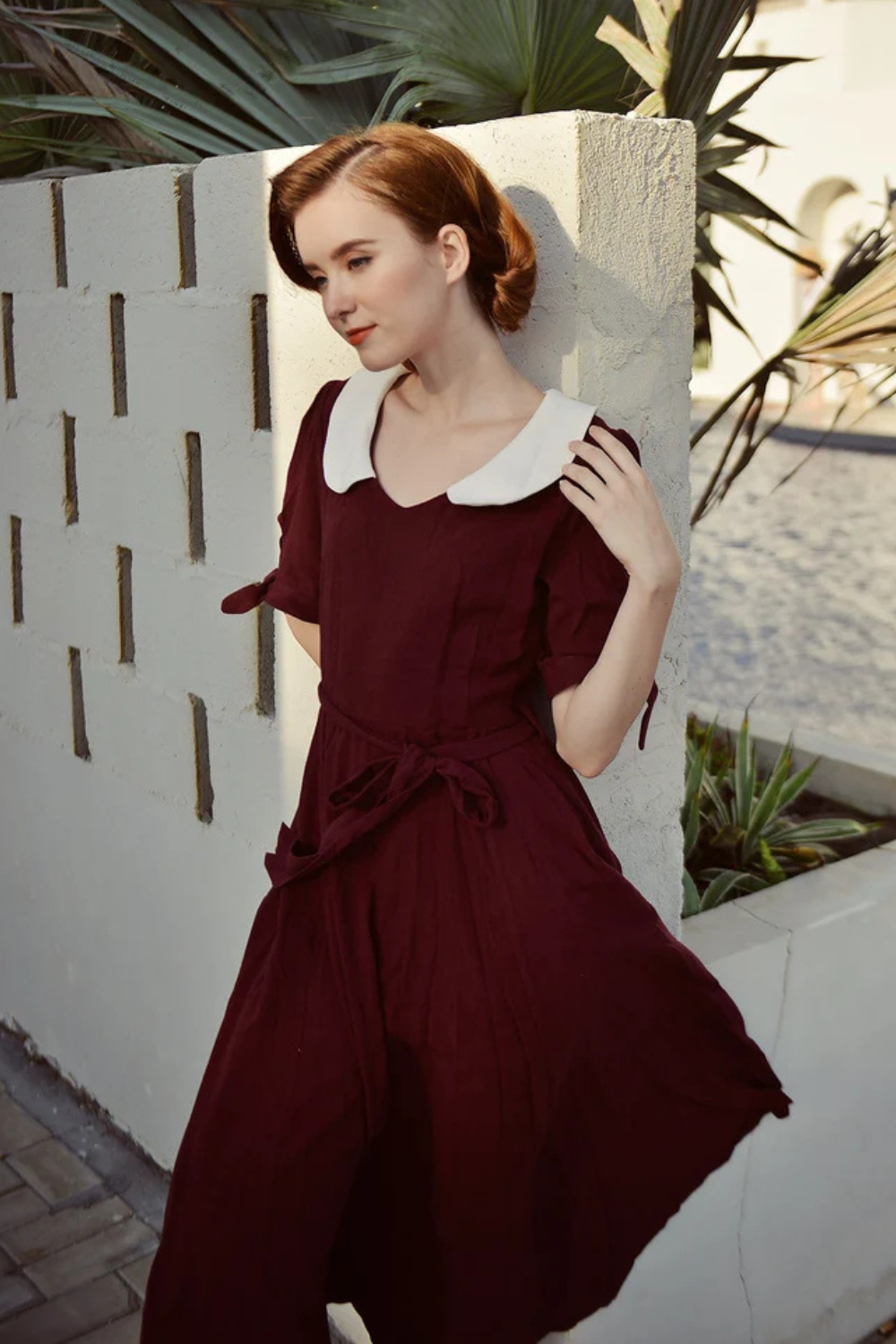 Linen A-Line Midi Dress with Peter Pan Collar