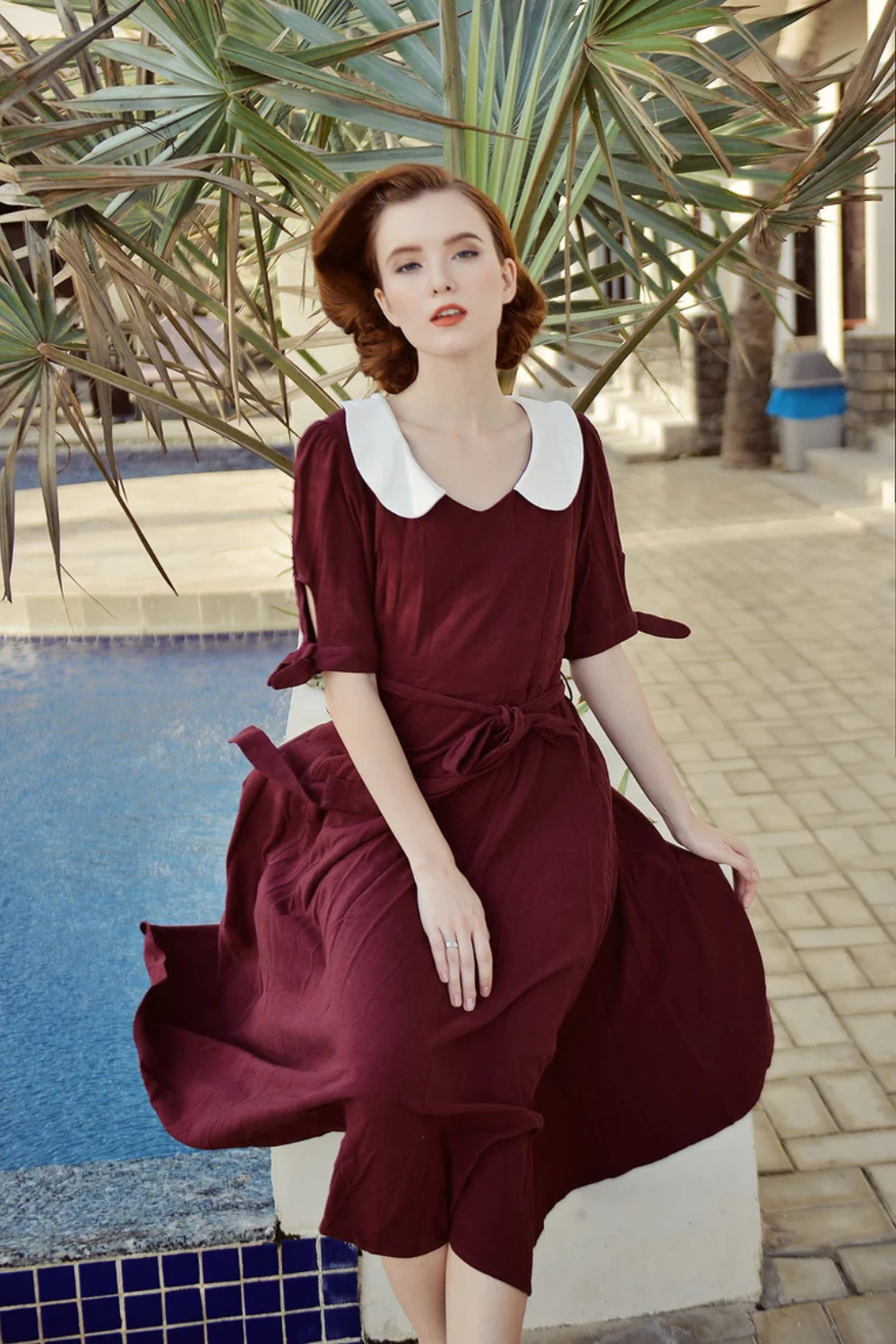 Linen A-Line Midi Dress with Peter Pan Collar