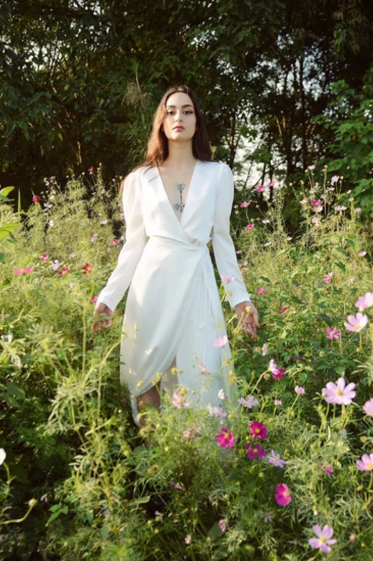 Long Wrap Silk Dress - Wrap Robe Dress - Formal Cocktail dress - Wedding Dress