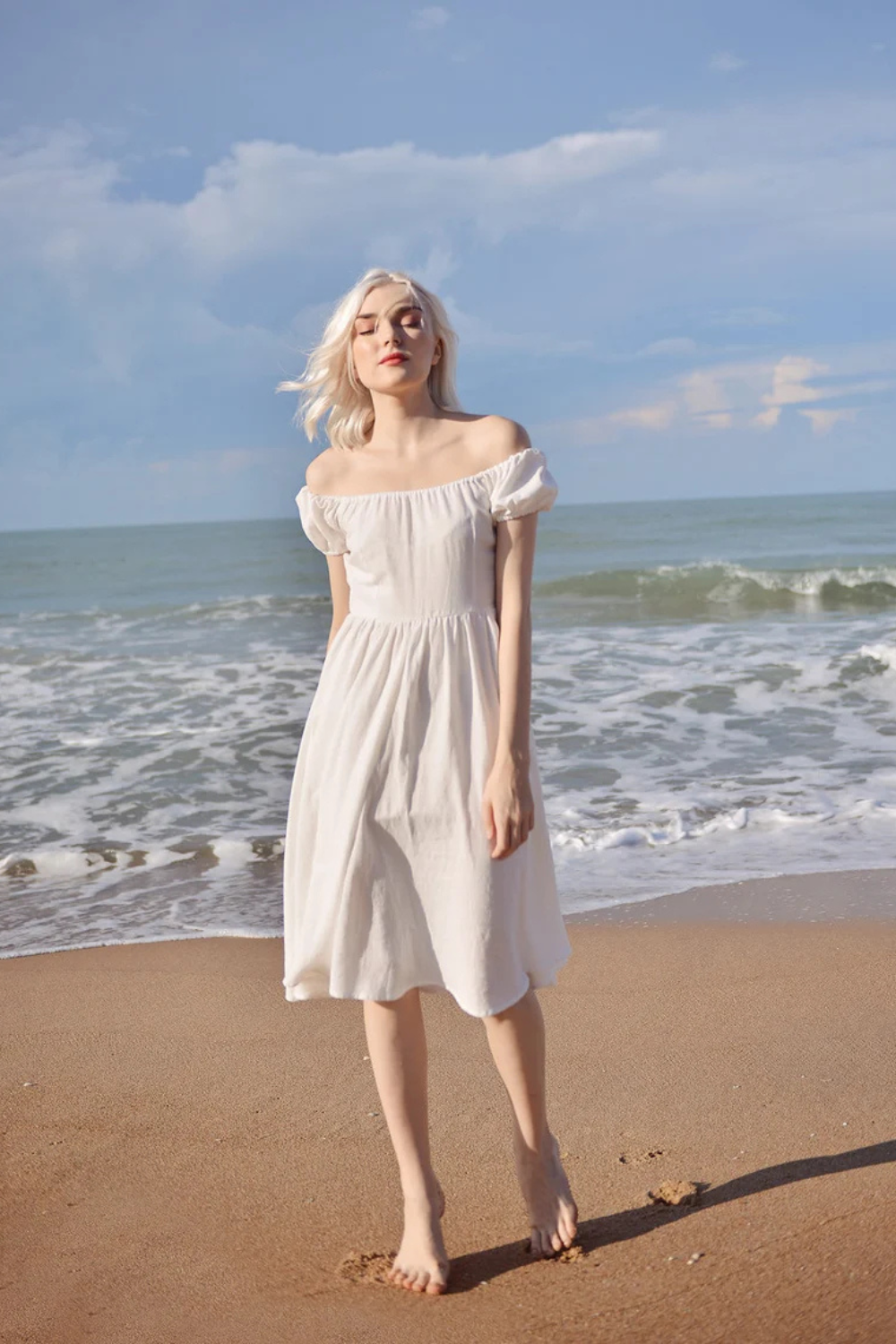 Layla Linen Beach Dress – Cottagecore Summer Midi Dress for Princesscore Aesthetic