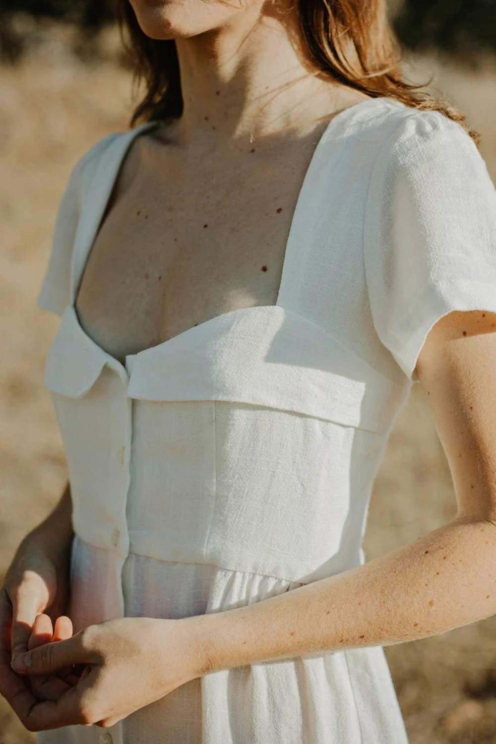 White Linen Sweetheart Mini Dress