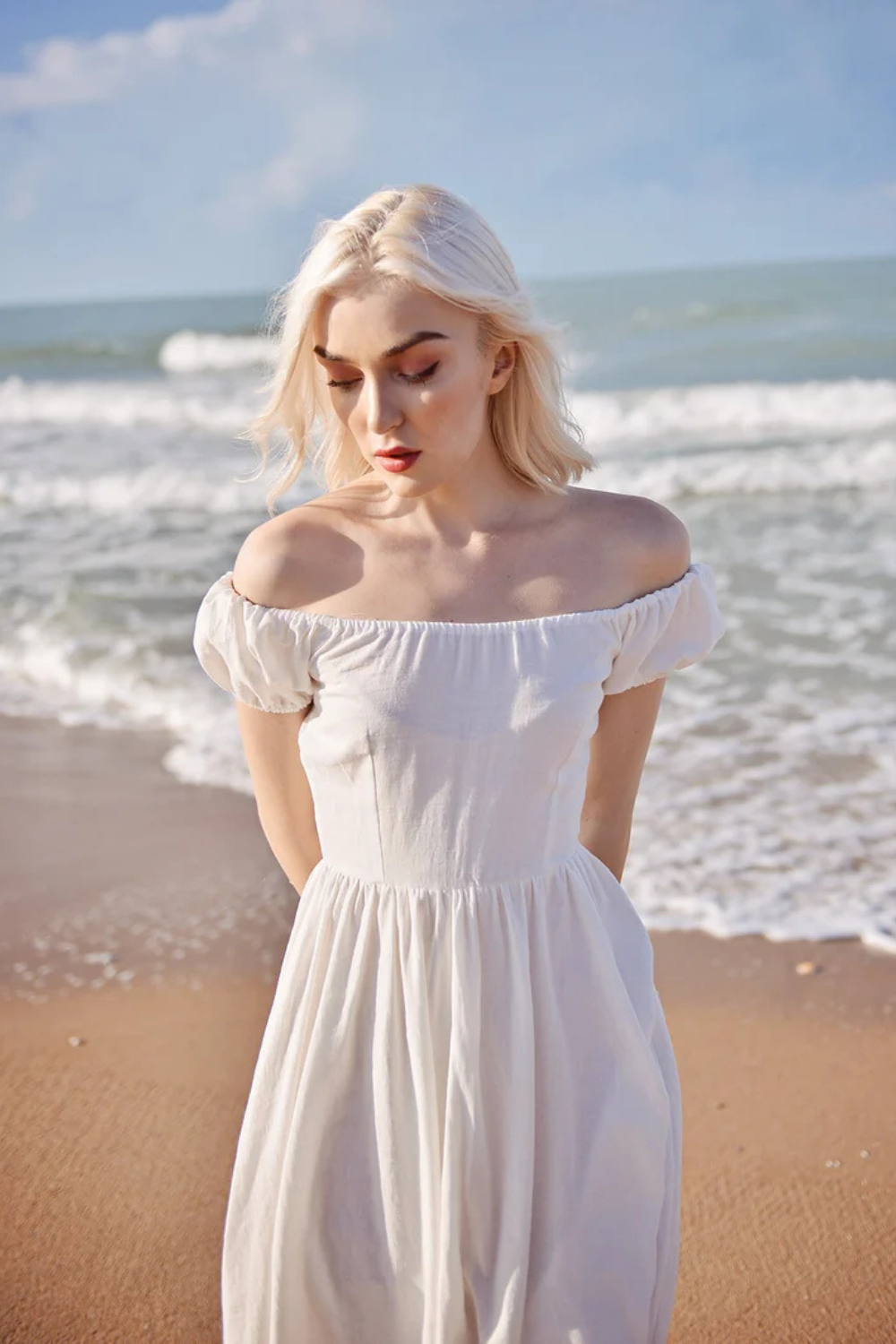 Layla Linen Beach Dress – Cottagecore Summer Midi Dress for Princesscore Aesthetic