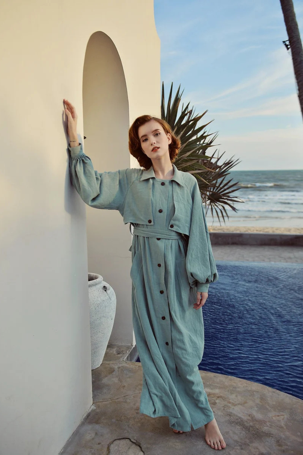 Long Linen Trench Coat for Women