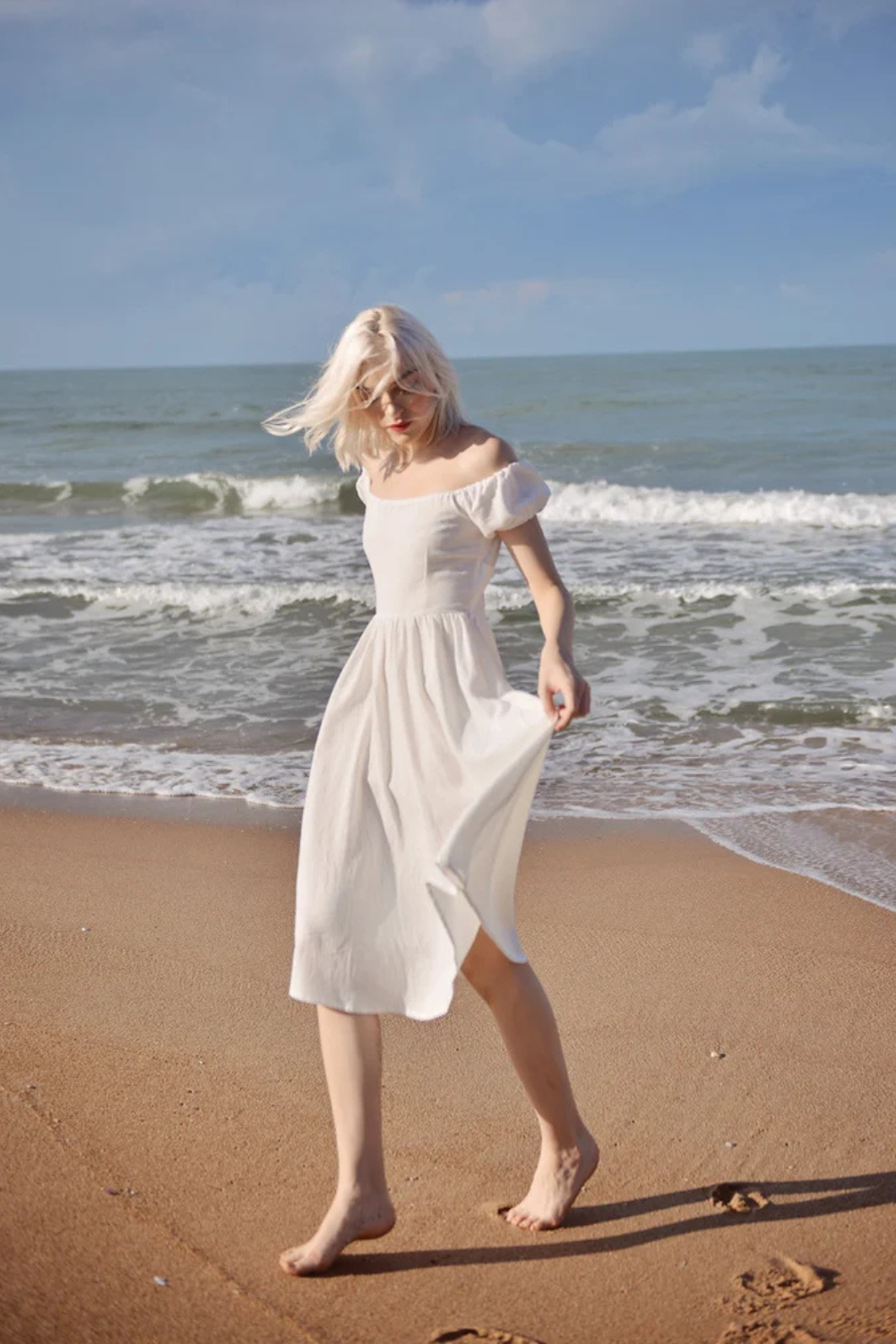 Layla Linen Beach Dress – Cottagecore Summer Midi Dress for Princesscore Aesthetic