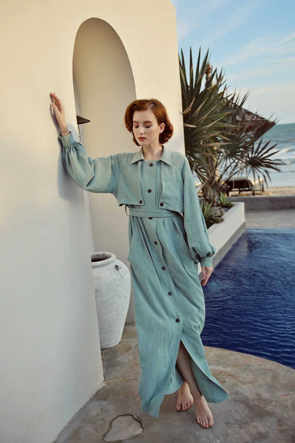 Long Linen Trench Coat for Women