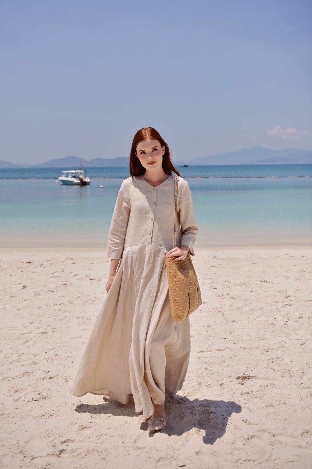 Linen Maxi Dress with Sleeves