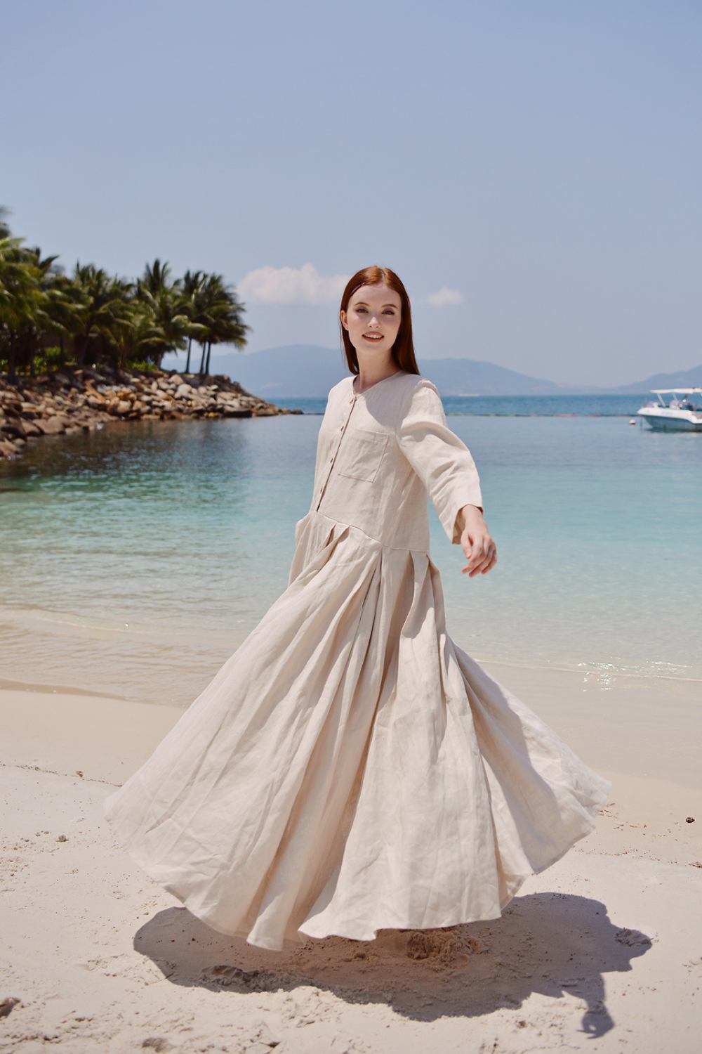 Linen Maxi Dress with Sleeves