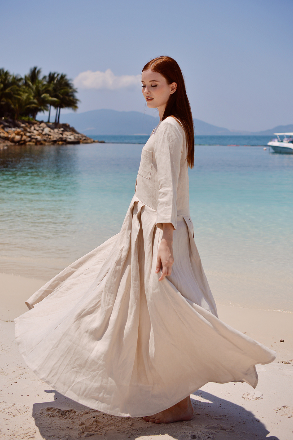 Linen Maxi Dress with Sleeves