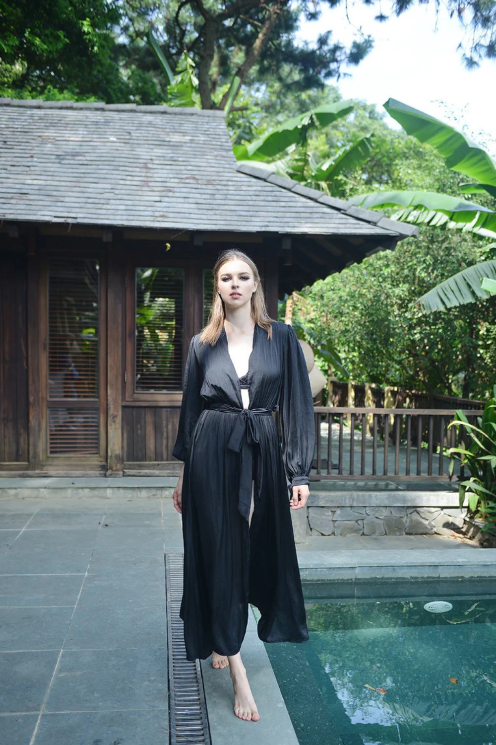 Puff Sleeves Silk Robe