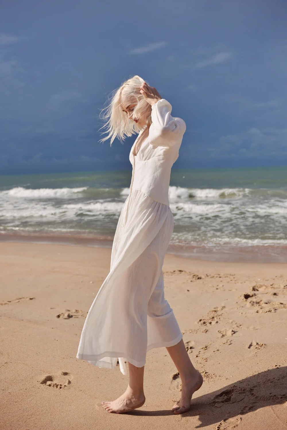 Linen Dress White - Midi Linen Dress - Organic Cotton Dress
