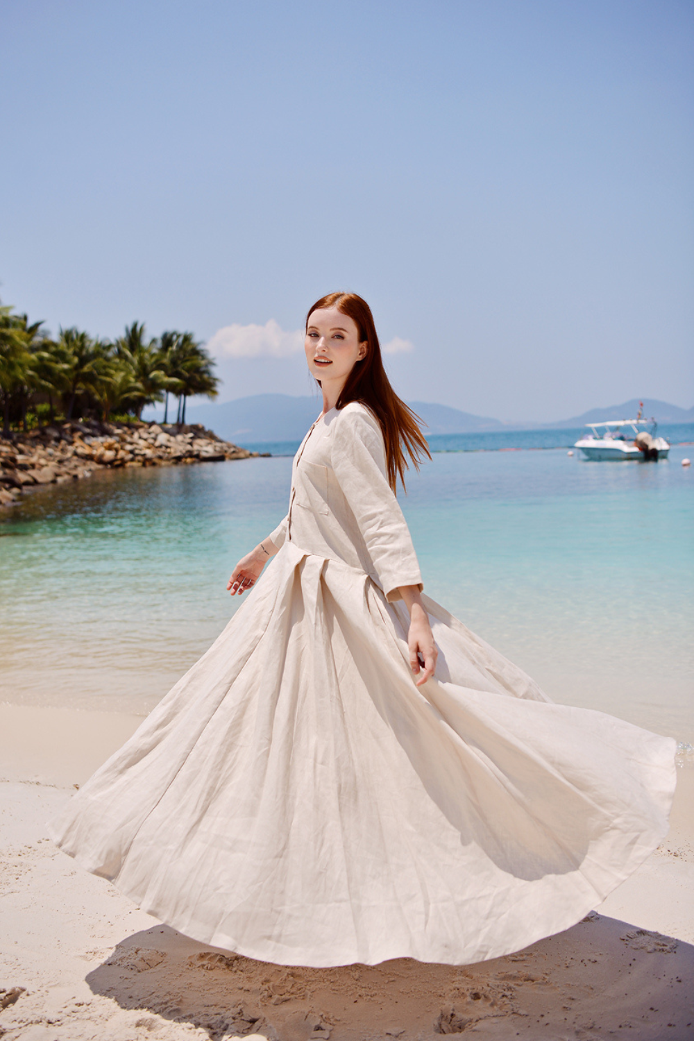 Linen Maxi Dress with Sleeves