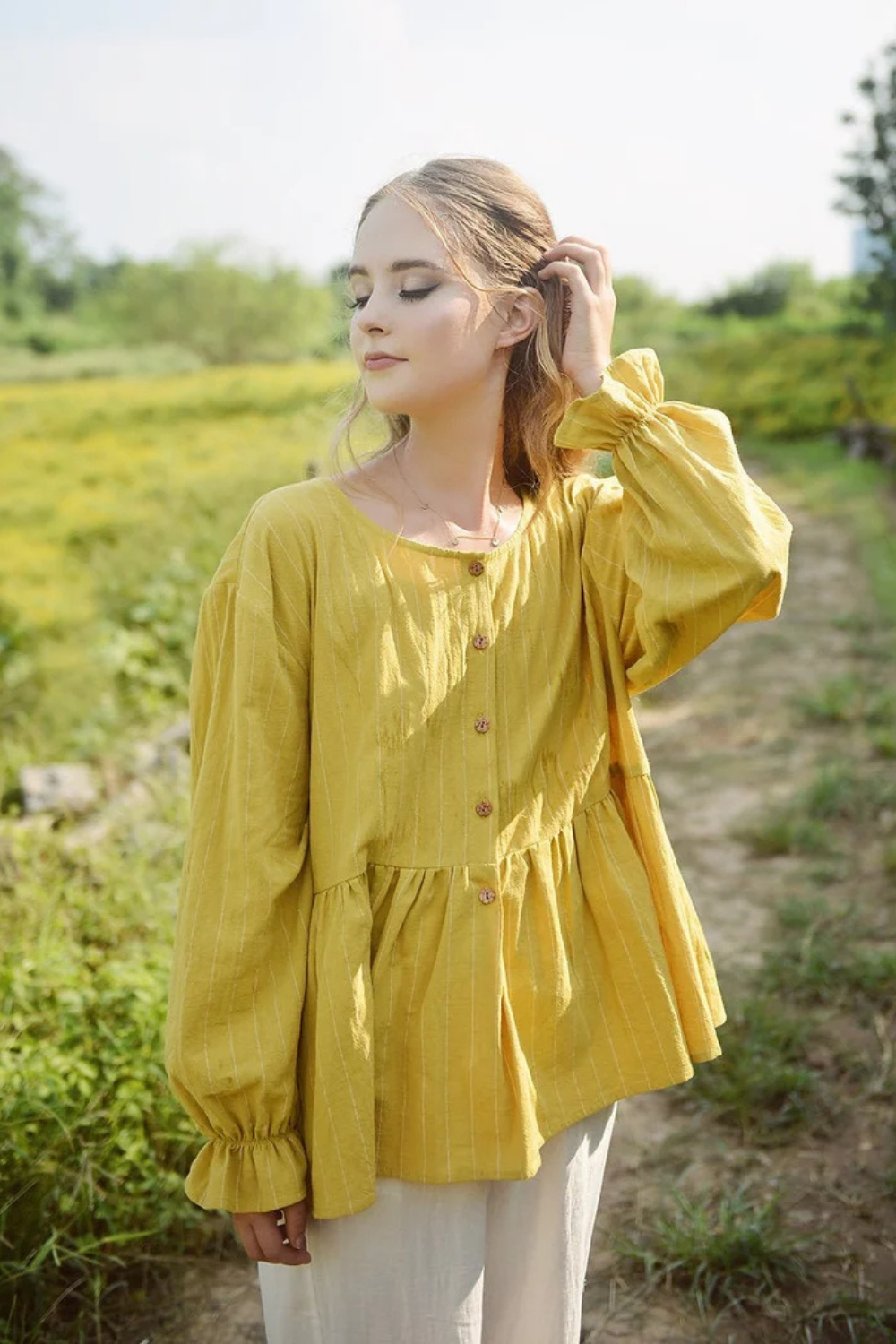 Summer Cotton Top - Women Yellow Blouse - Babydoll Linen Shirt - Women Casual Top