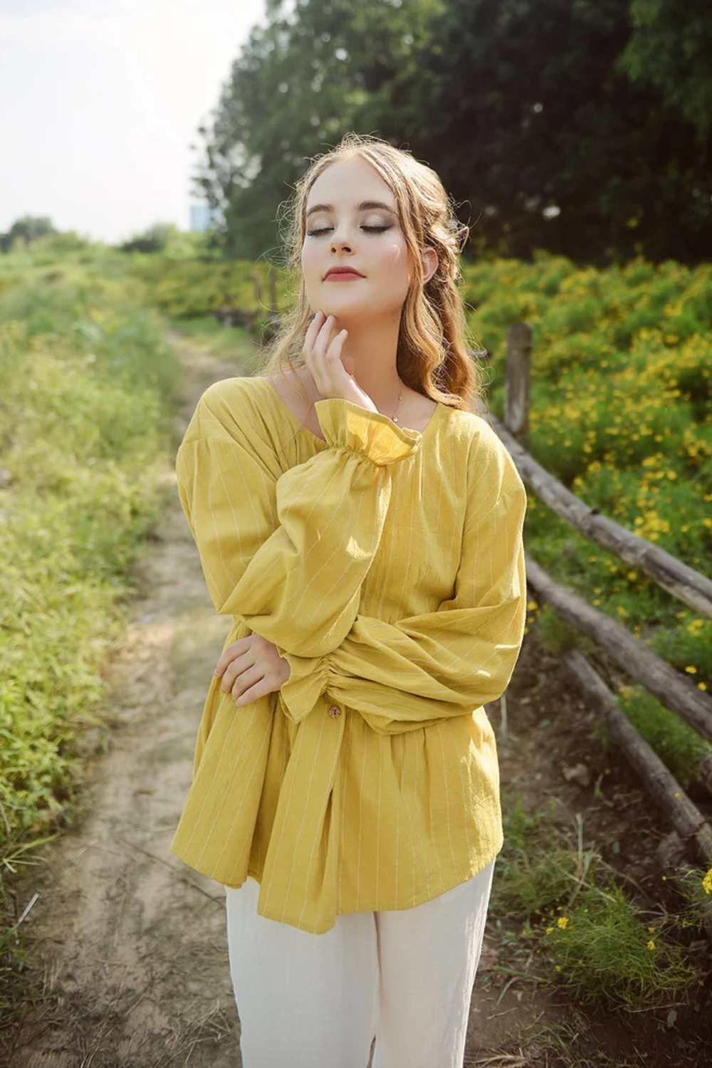 Summer Cotton Top - Women Yellow Blouse - Babydoll Linen Shirt - Women Casual Top